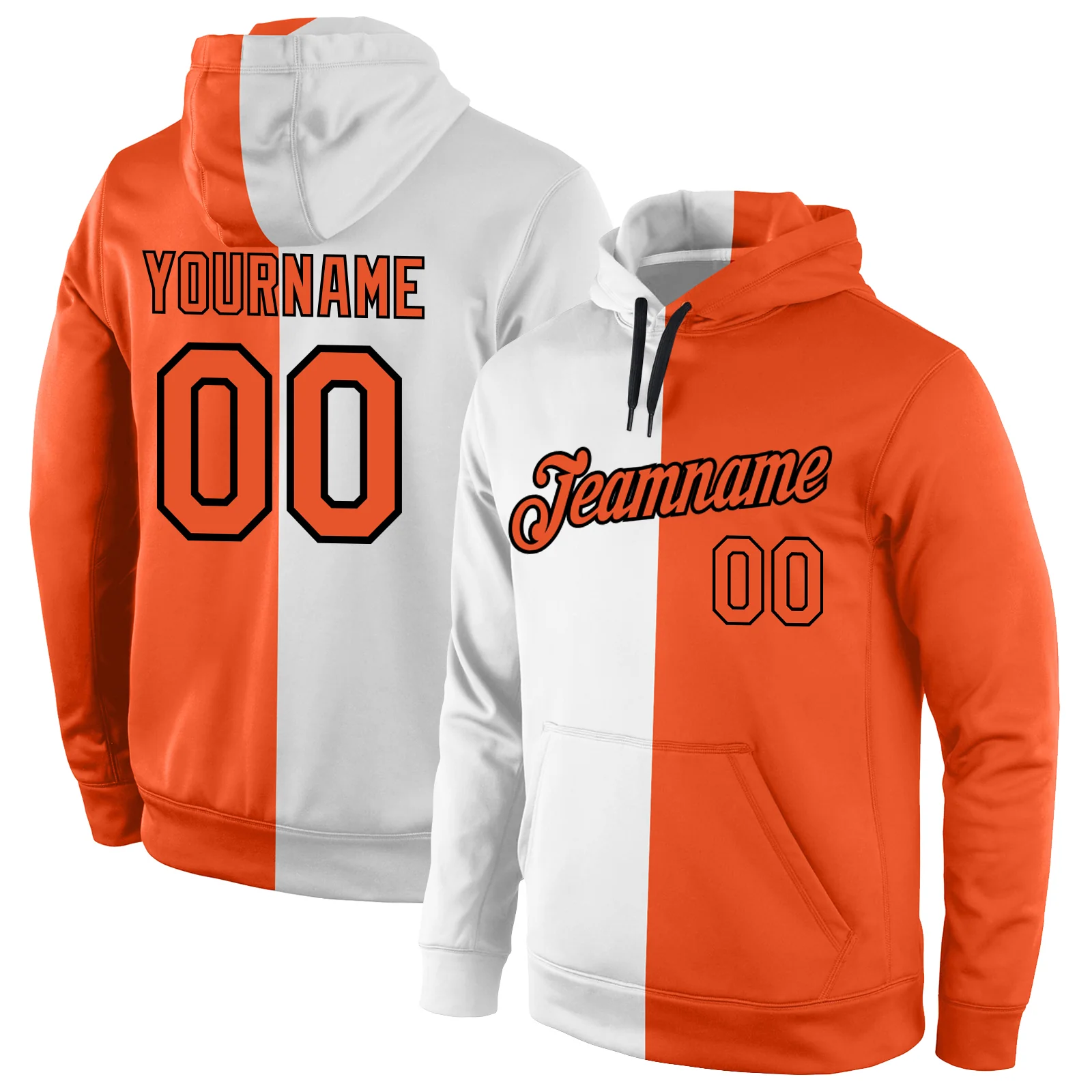 Custom Stitched White Orange-Black Split Fashion Sports Pullover Sweatshirt Hoodie
