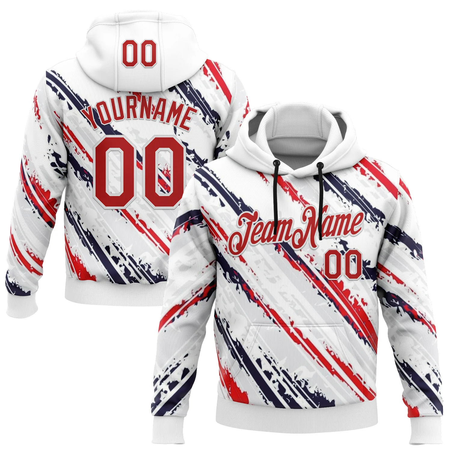 Custom Stitched White Red-Navy 3D Pattern Design American Inspired Graffiti Splash Sportswear Pullover Sweatshirt Hoodie