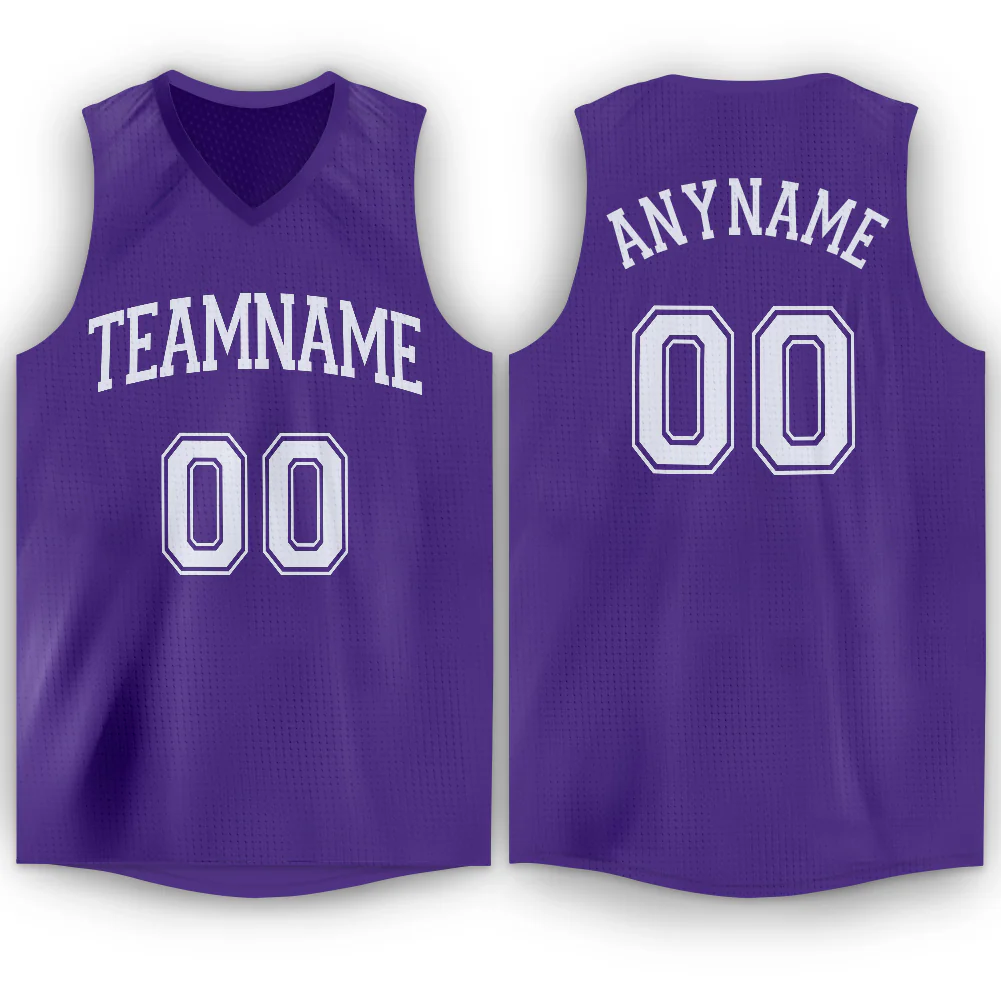 Custom Purple White V-Neck Basketball Jersey
