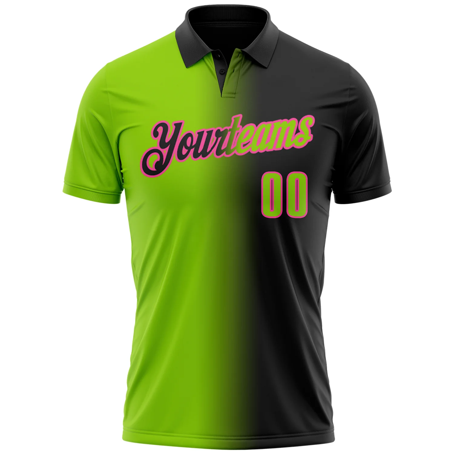 Custom Black Neon Green-Pink 3D Gradient Fashion Performance Polo Shirt