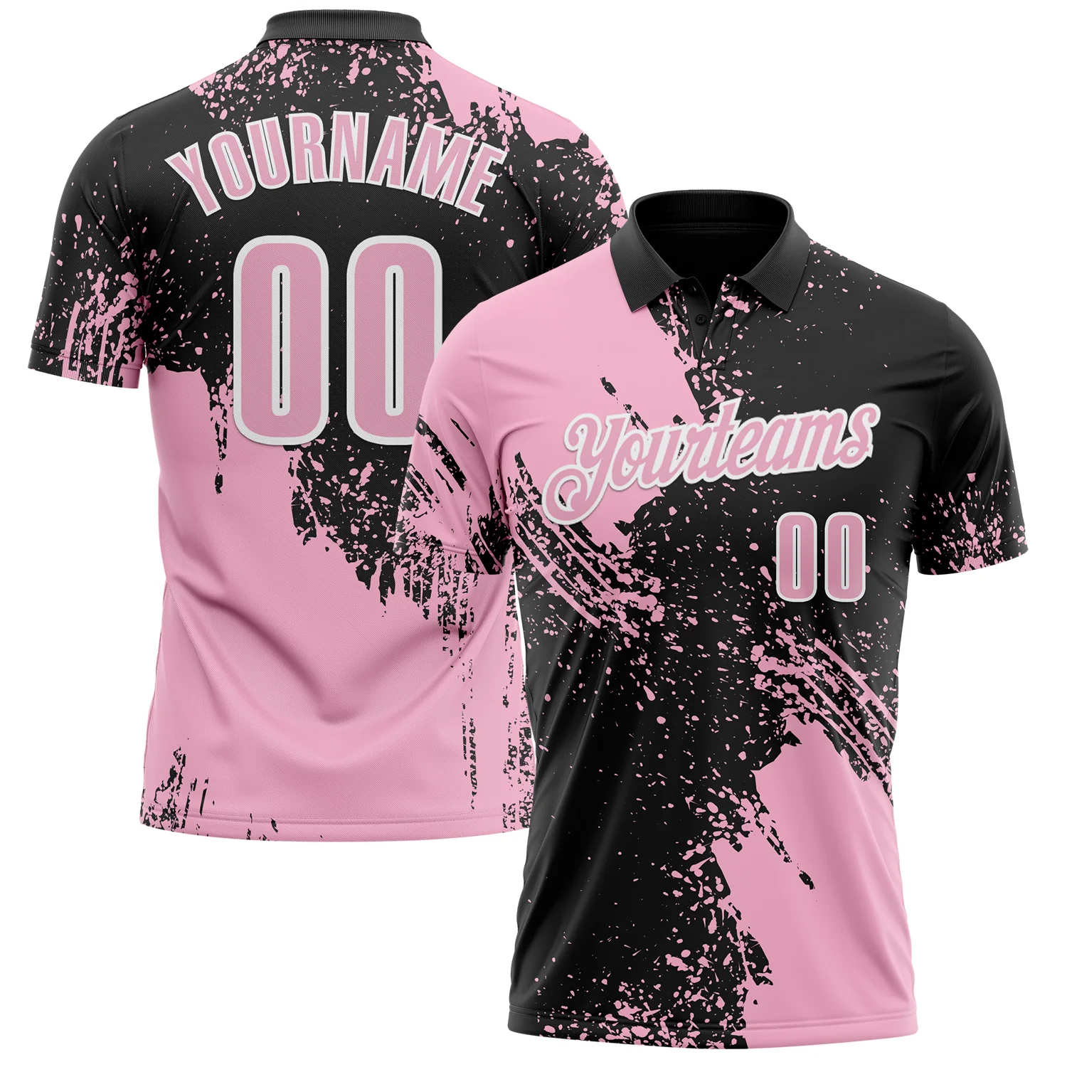 Custom Light Pink Black-White 3D Pattern Design Abstract Brush Stroke Performance Polo Shirt