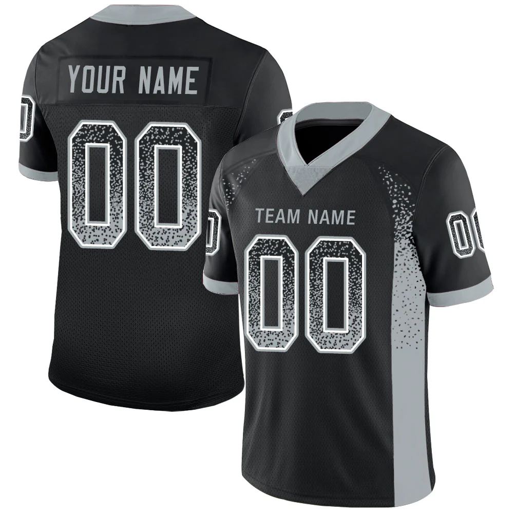 Custom Black Silver-White Drift Fashion Football Jersey
