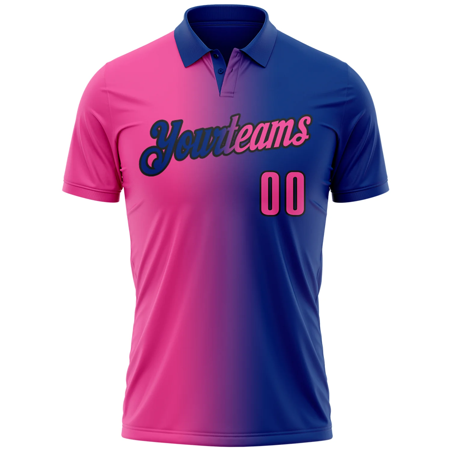 Custom Royal Pink-Black 3D Gradient Fashion Performance Polo Shirt