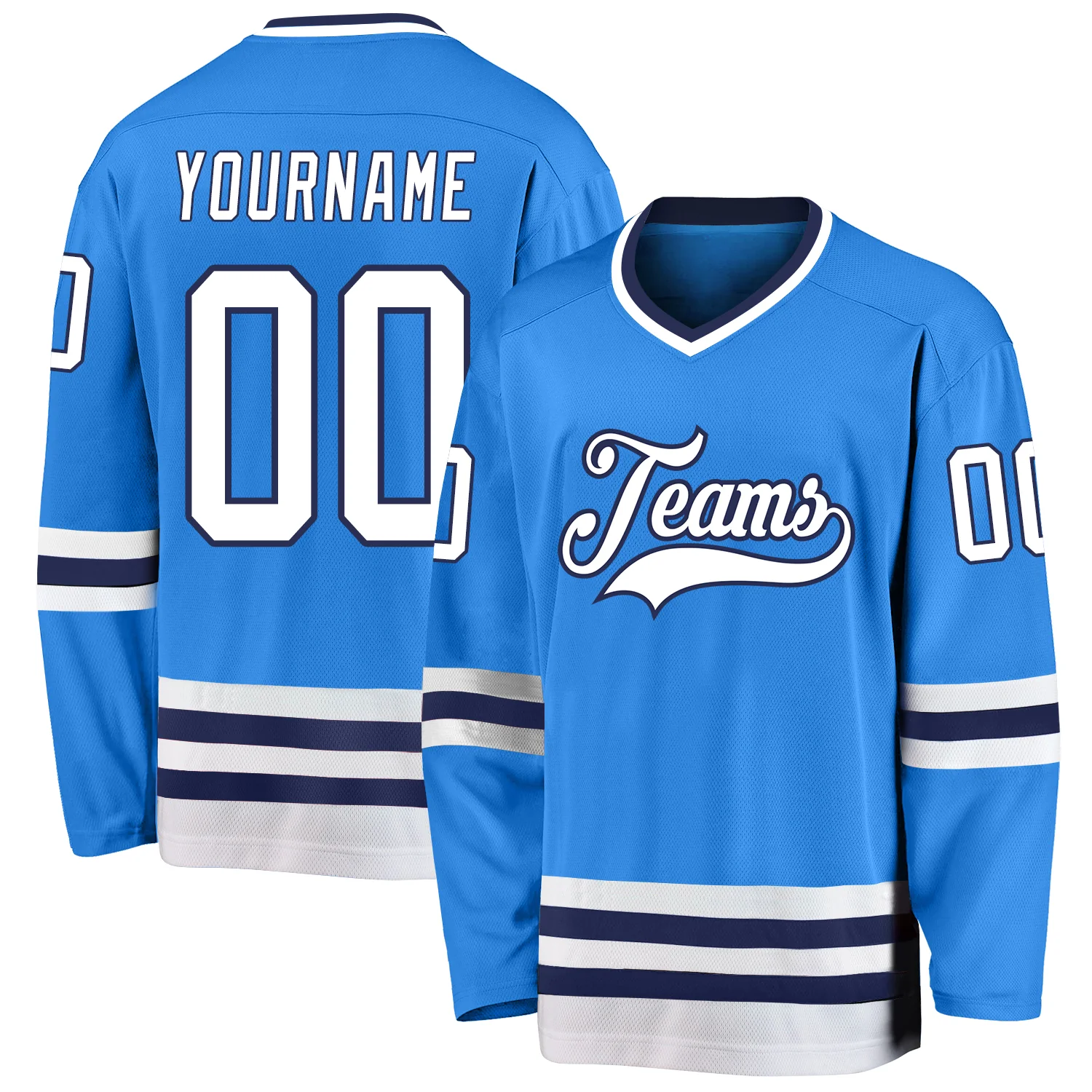 Custom Powder Blue White-Navy Hockey Jersey