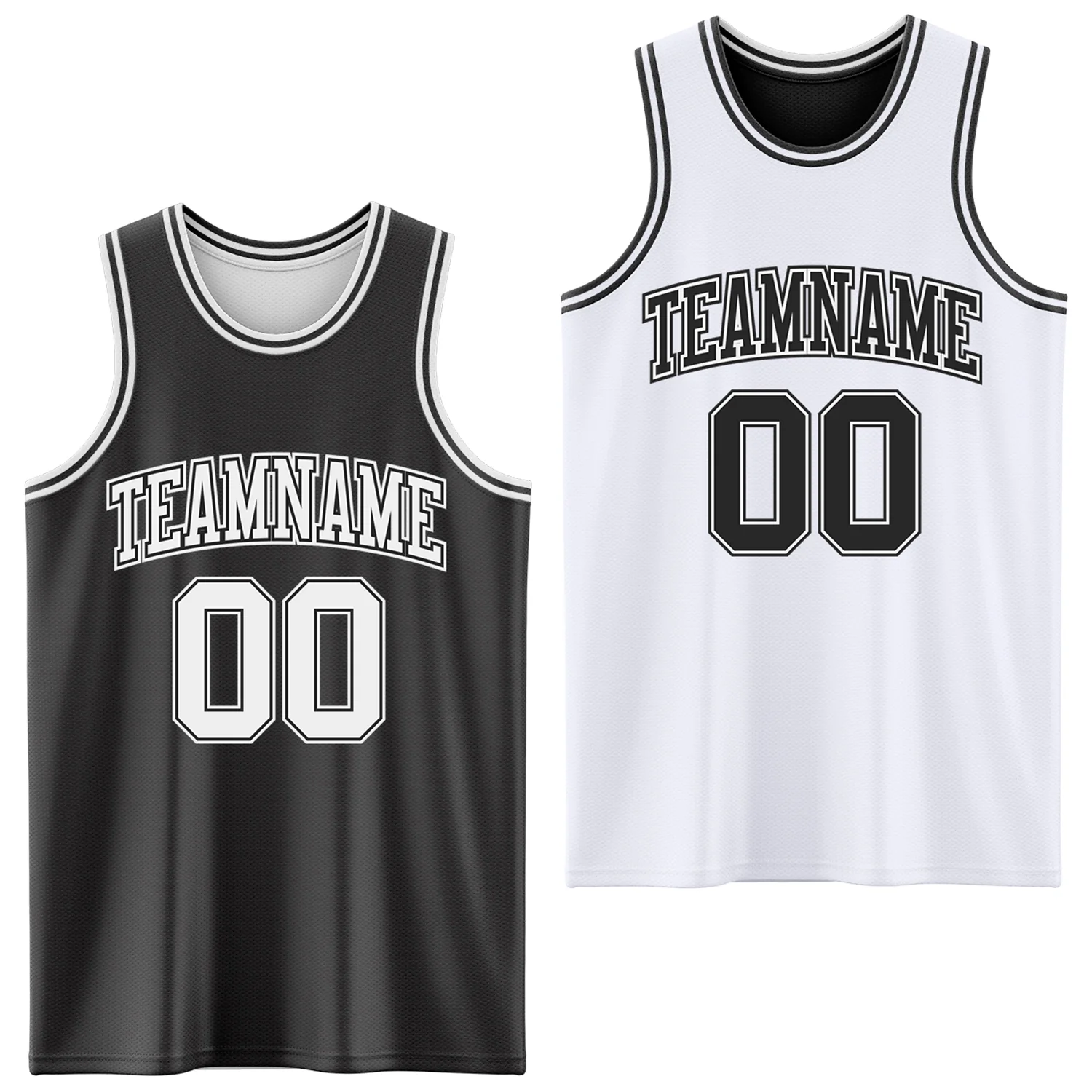 Custom Reversible Black White Double Side Sublimation Basketball Suit Jersey