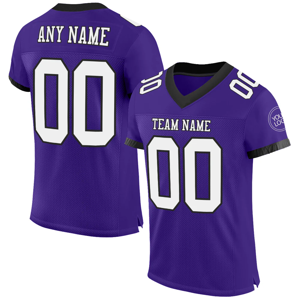 Custom Purple White-Black Mesh Authentic Football Jersey