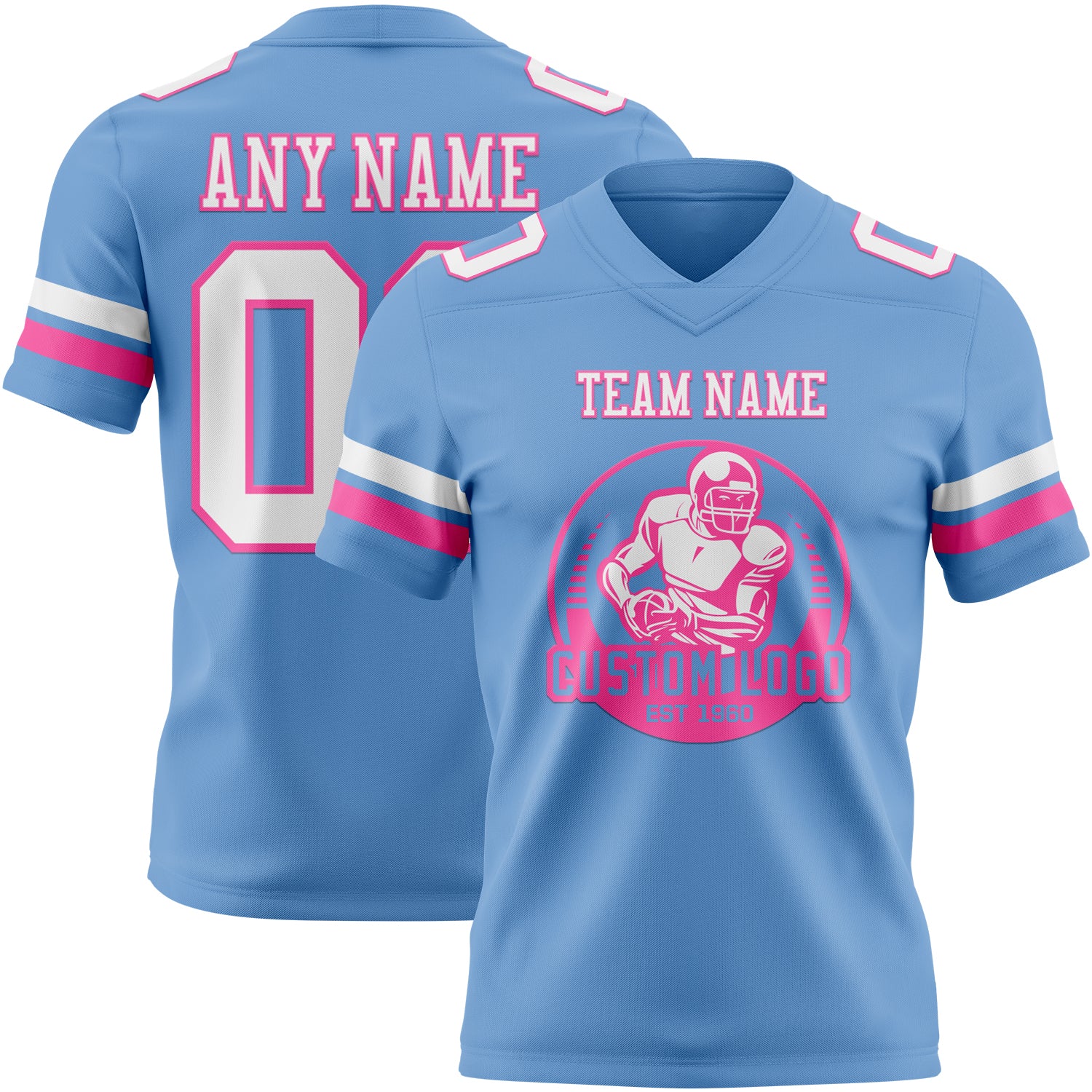 Custom Light Blue White-Pink Authentic Football Jersey