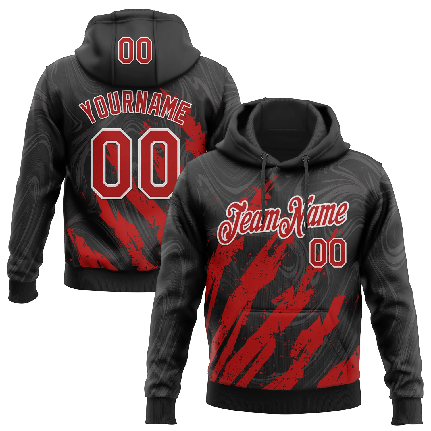 Custom Stitched Black Red-White 3D Pattern Design Splash Sports Pullover Sweatshirt Hoodie