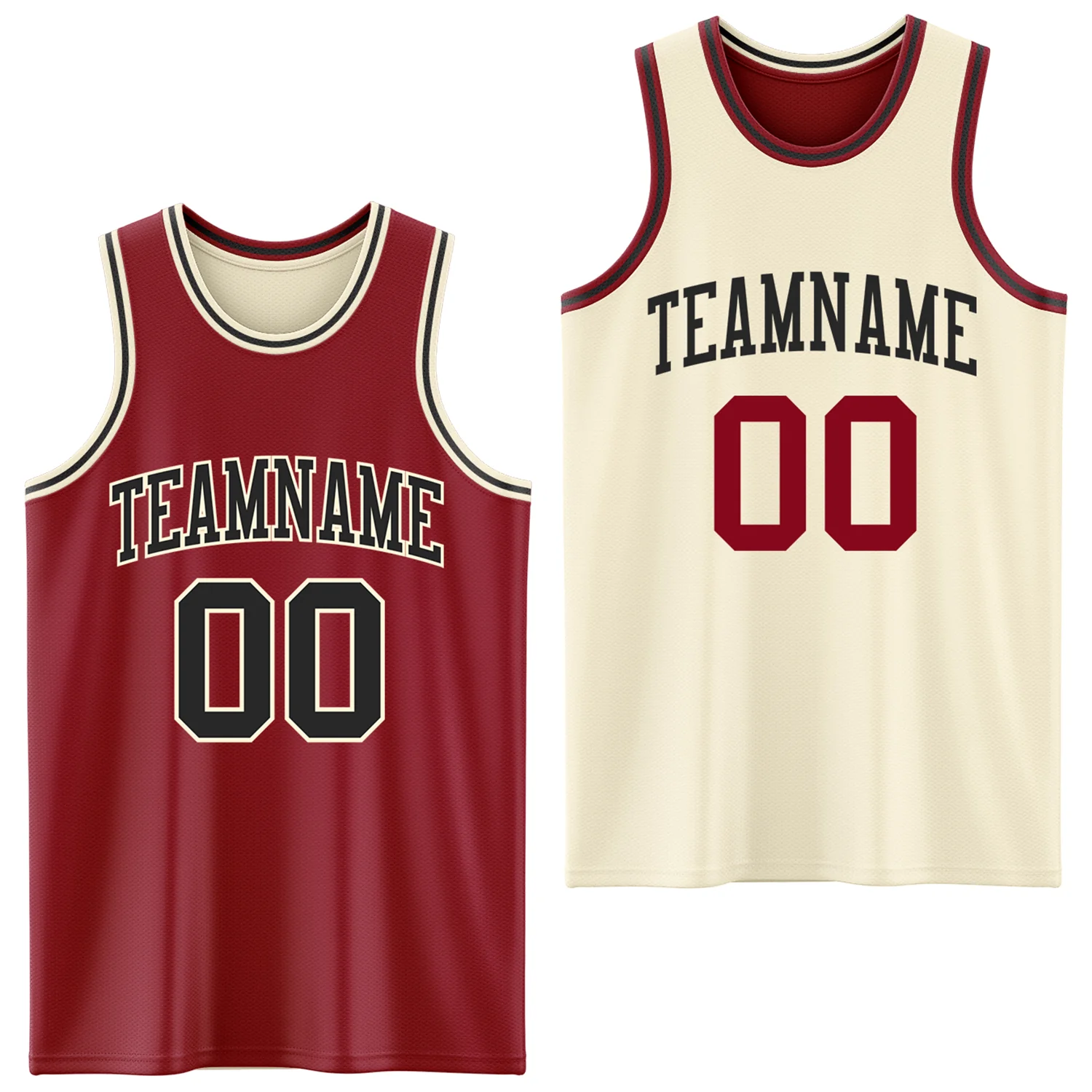 Custom Reversible Maroon Black-Cream Double Side Sublimation Basketball Suit Jersey
