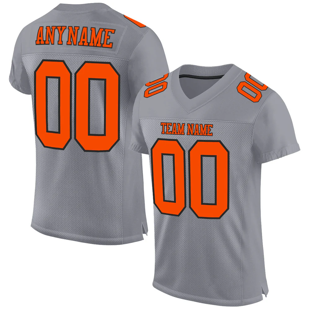 Custom Gray Orange-Black Mesh Authentic Football Jersey