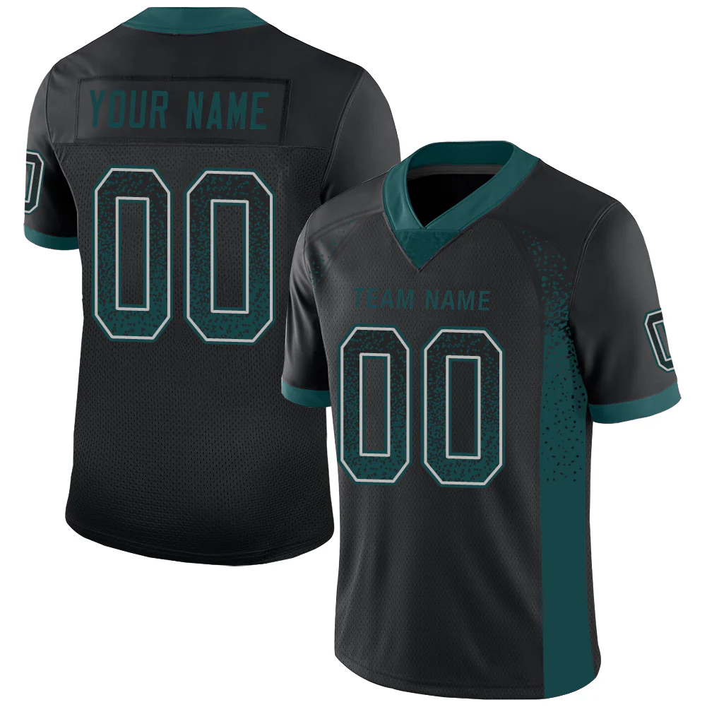 Custom Black Midnight Green-Gray Drift Fashion Football Jersey