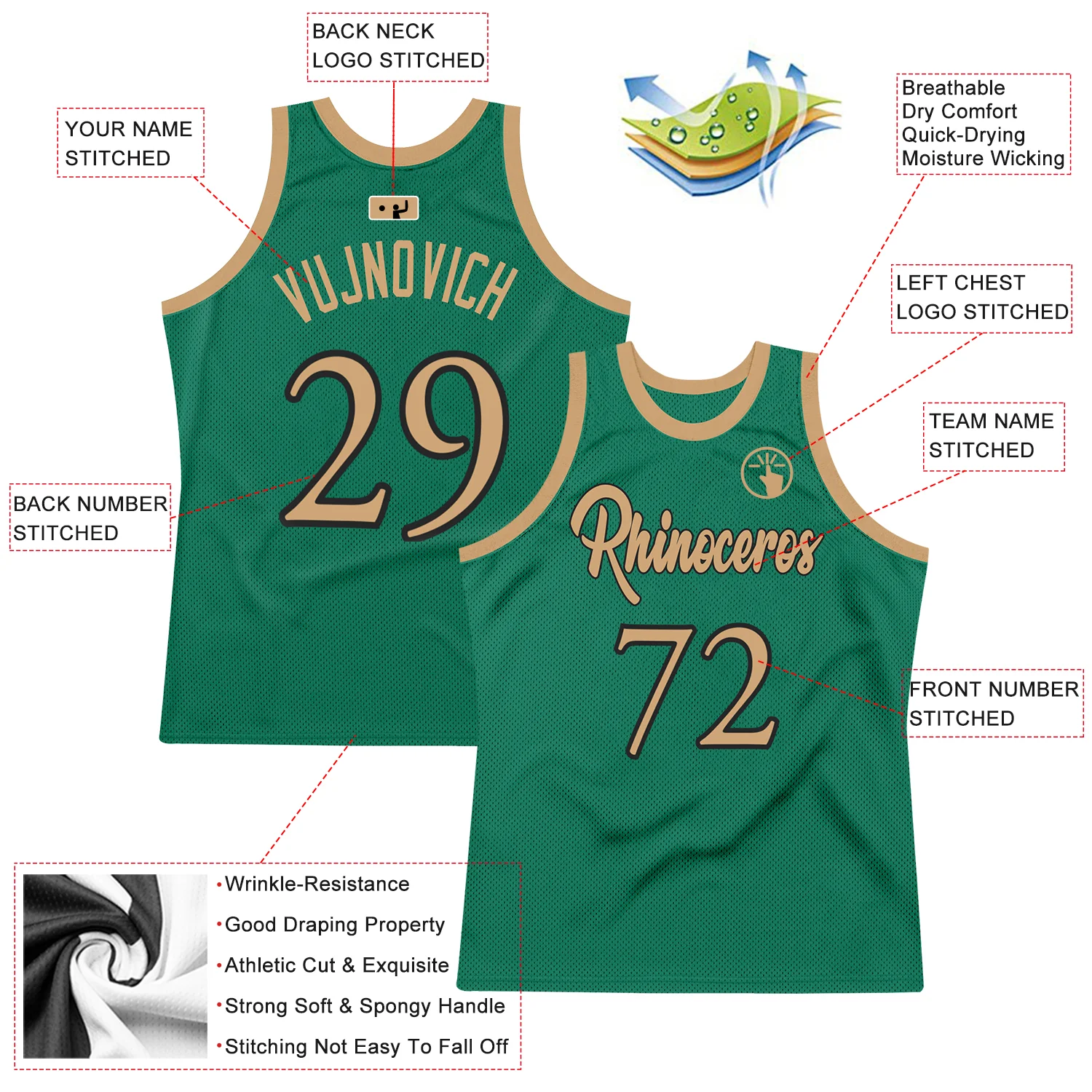 Custom Kelly Green Old Gold-Black Authentic Throwback Basketball Jersey