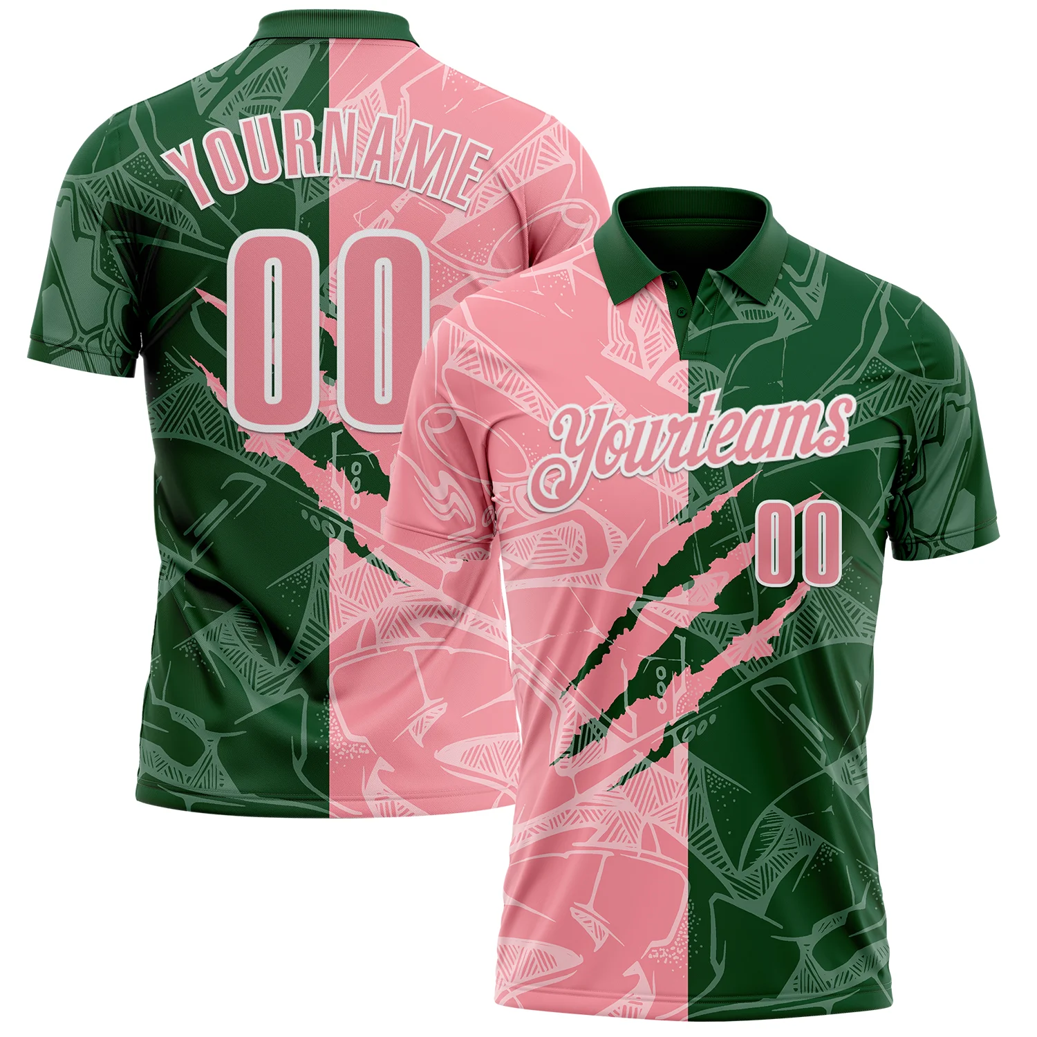 Custom Graffiti Pattern Medium Pink Green-White 3D Scratch Performance Polo Shirt
