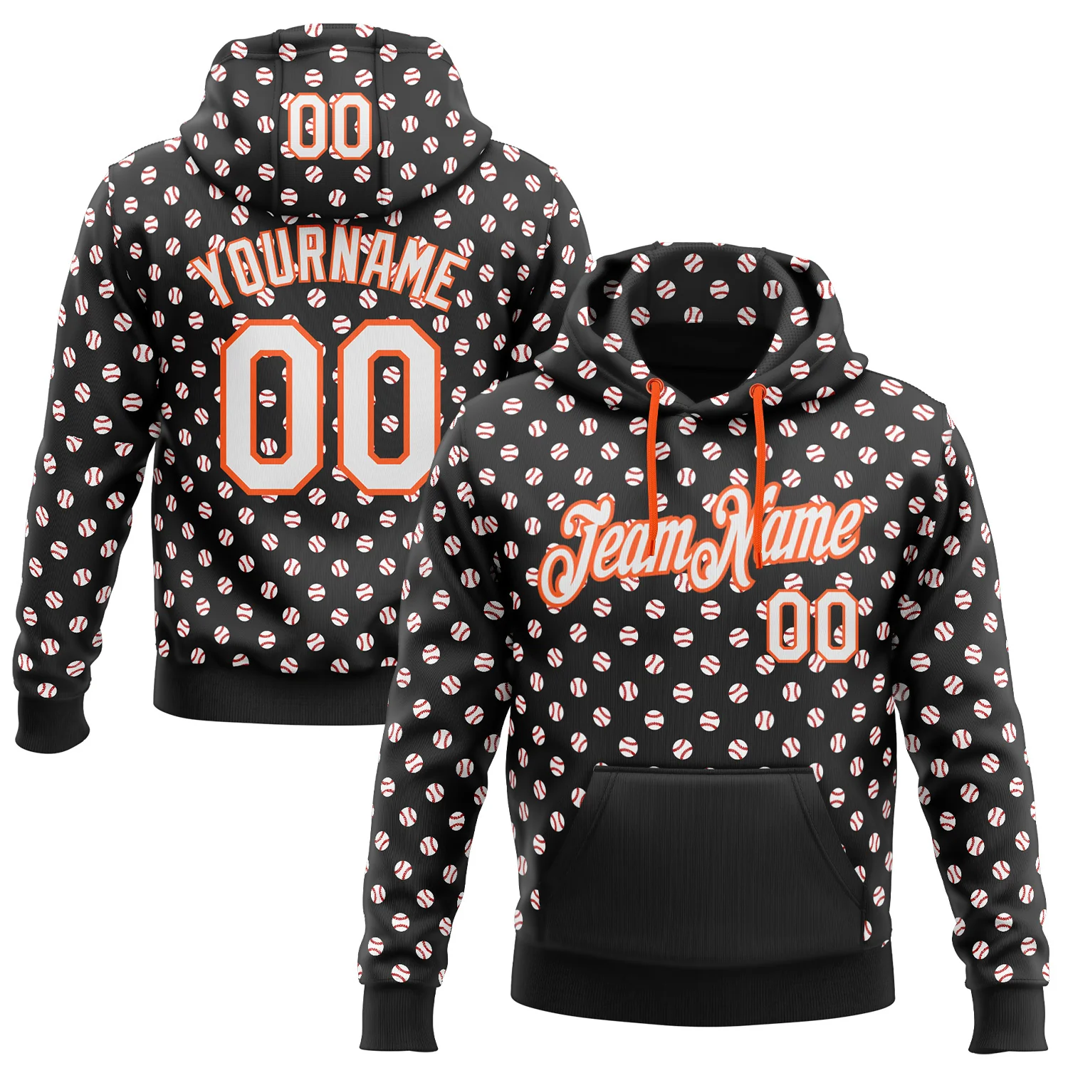 Custom Stitched Black White-Orange 3D Pattern Design Baseball Game Day Cincinnati Inspired Sports Pullover Sweatshirt Hoodie