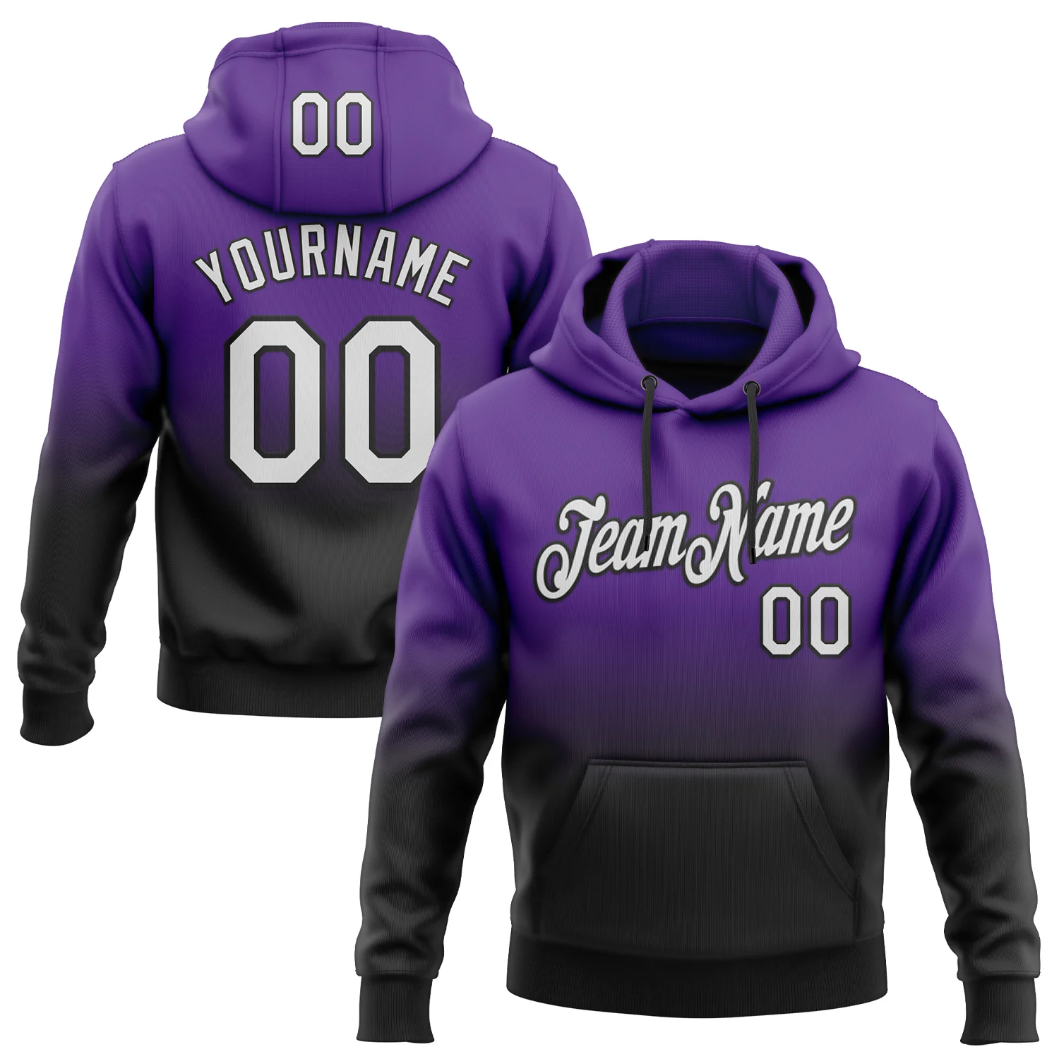 Custom Stitched Purple White-Black Fade Fashion Sports Pullover Sweatshirt Hoodie
