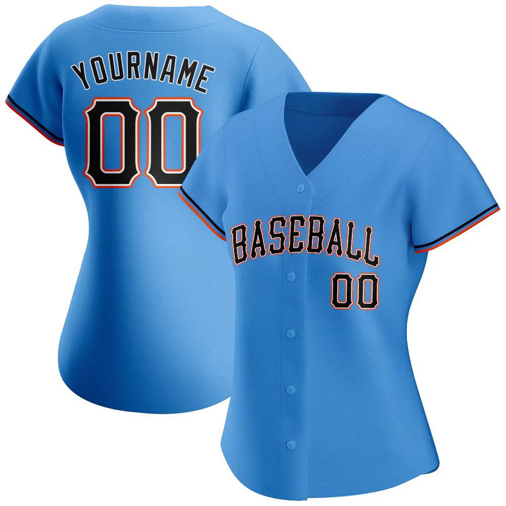 Custom Powder Blue Black-Orange Authentic Baseball Jersey