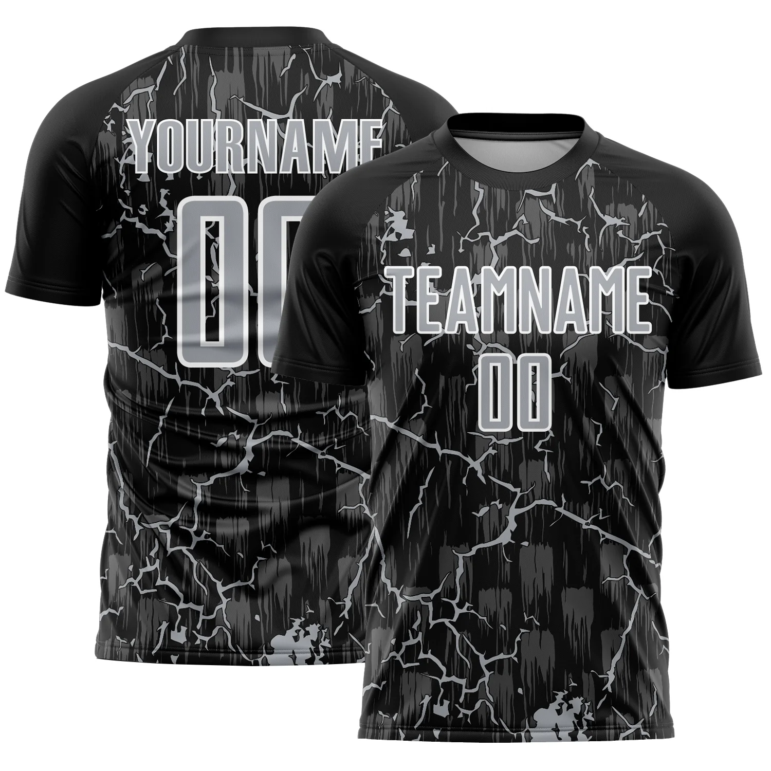 Custom Black Gray-White Lightning Sublimation Soccer Uniform Jersey