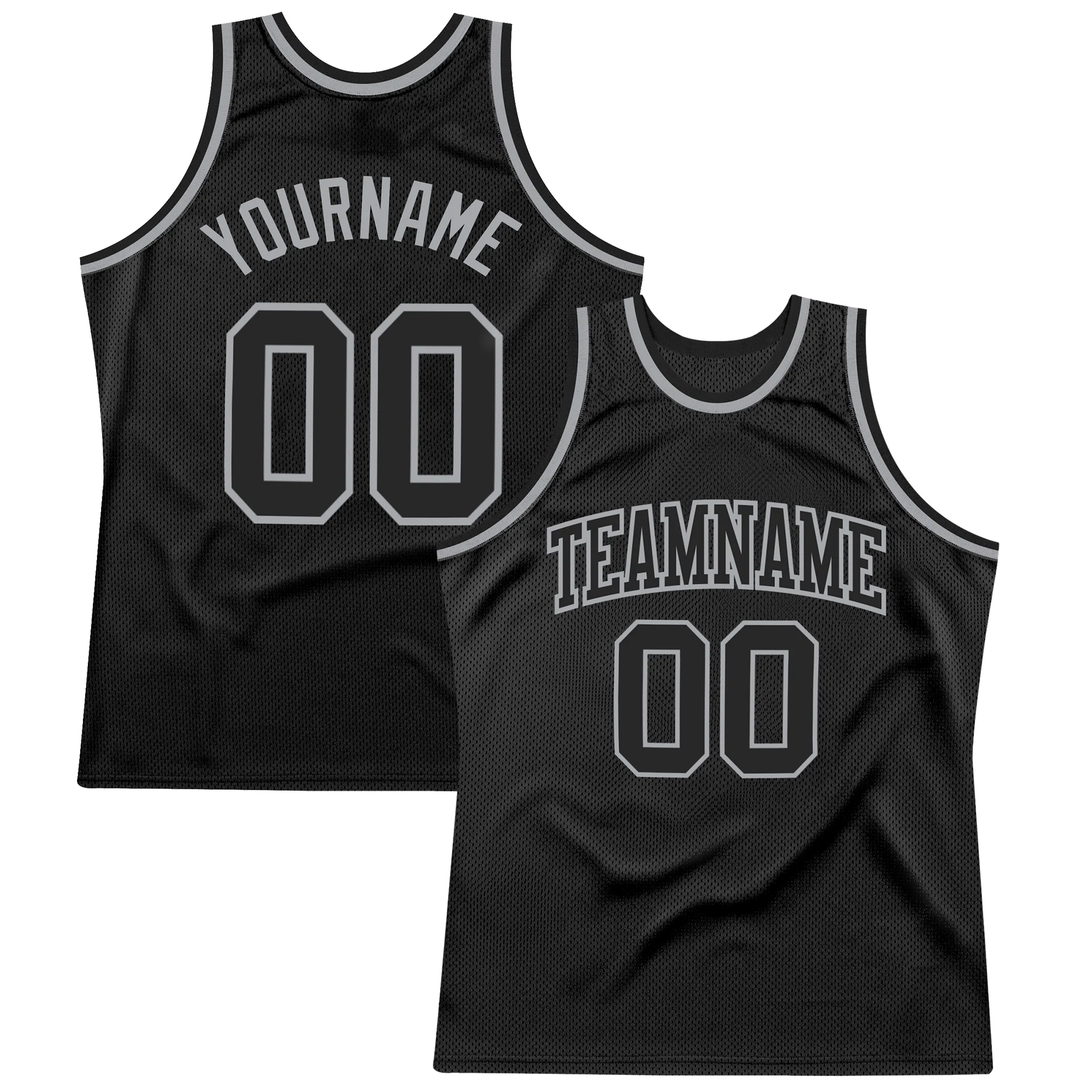 Custom Black Black-Gray Authentic Throwback Basketball Jersey