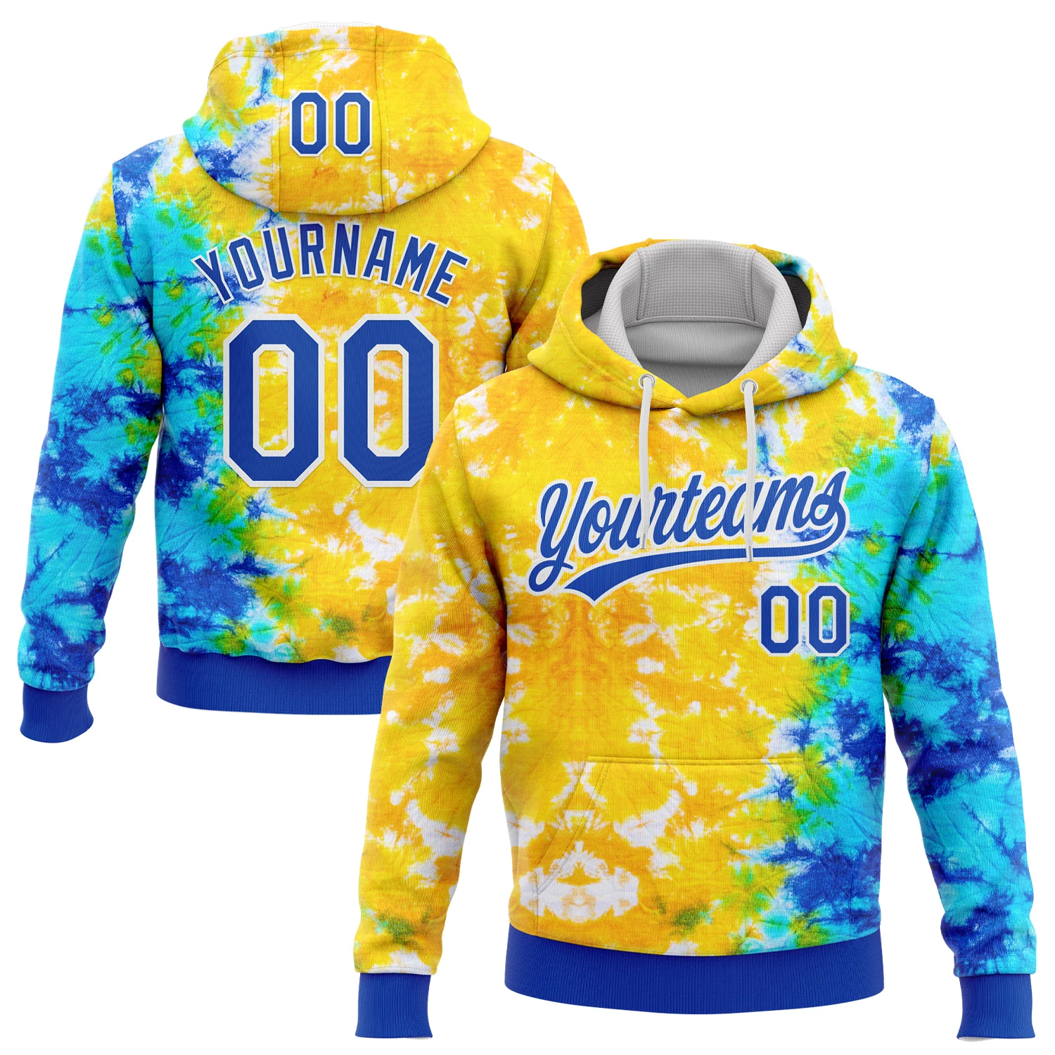 Custom Stitched Tie Dye Thunder Blue-White 3D Sports Pullover Sweatshirt Hoodie