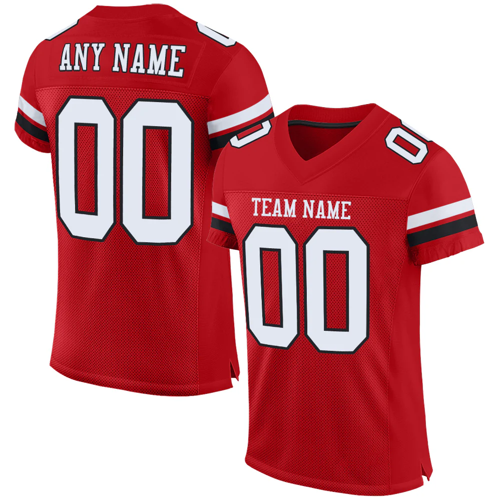 Custom Red White-Black Mesh Authentic Football Jersey