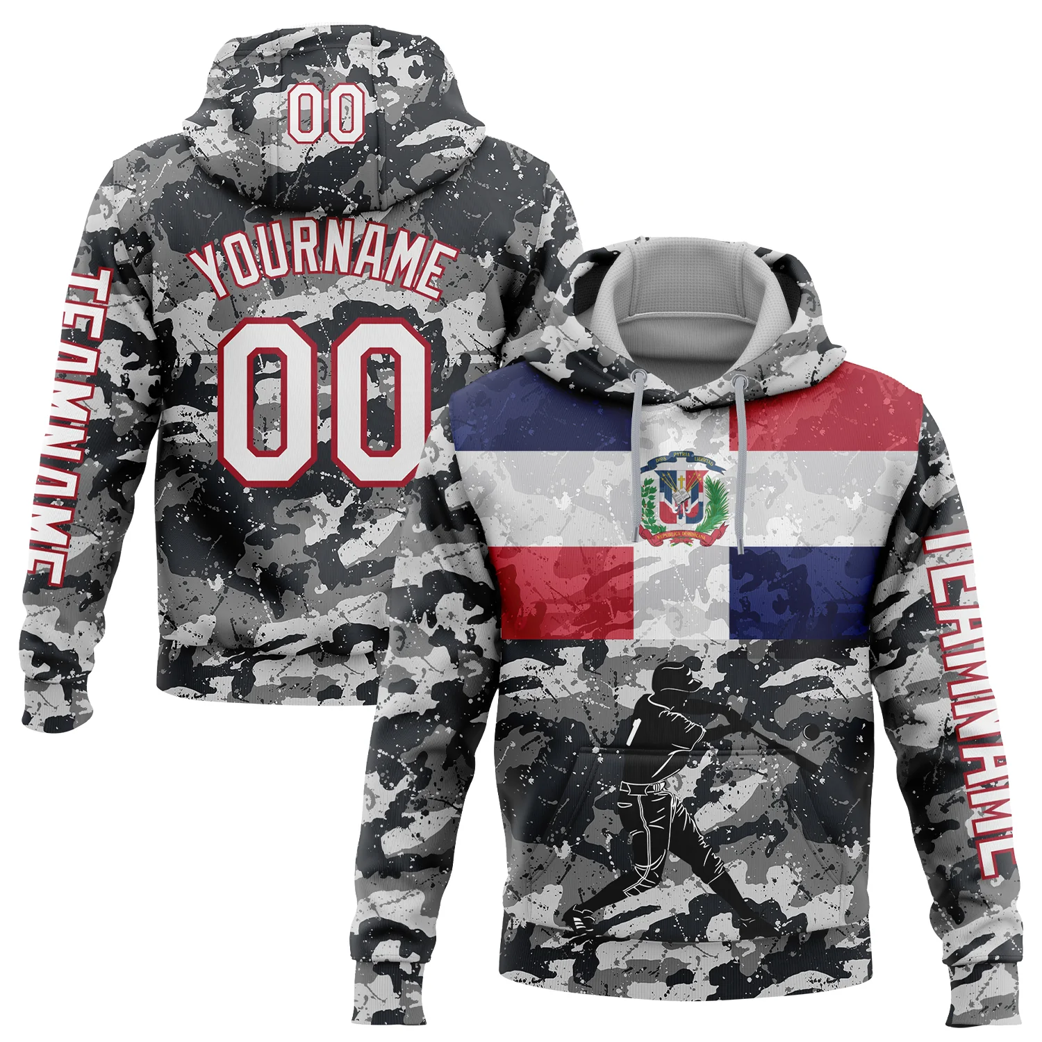 Custom Camo White-Red 3D Dominican Republic Flag Sports Pullover Sweatshirt Salute To Service Hoodie