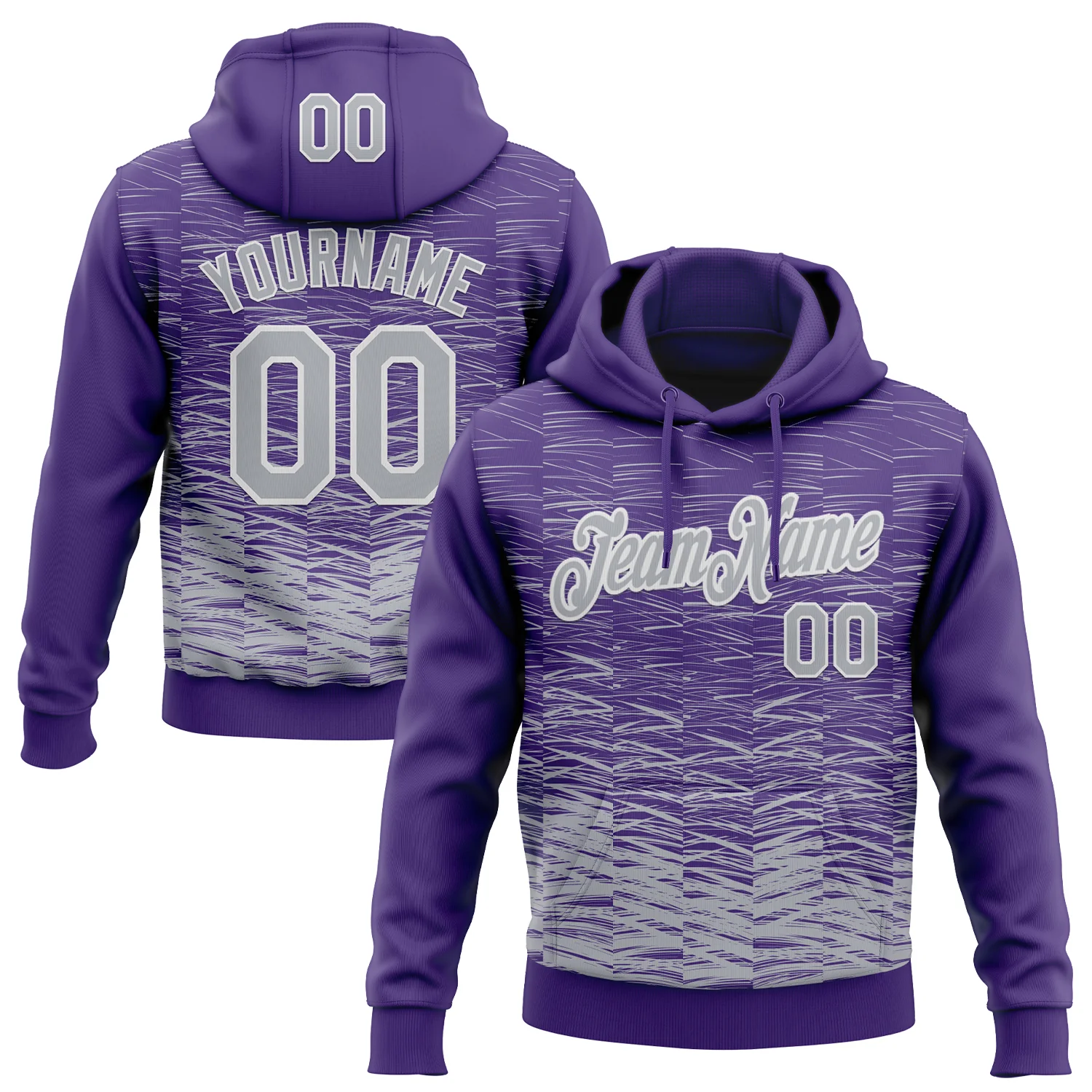 Custom Stitched Purple Gray-White 3D Pattern Design Line Sports Pullover Sweatshirt Hoodie