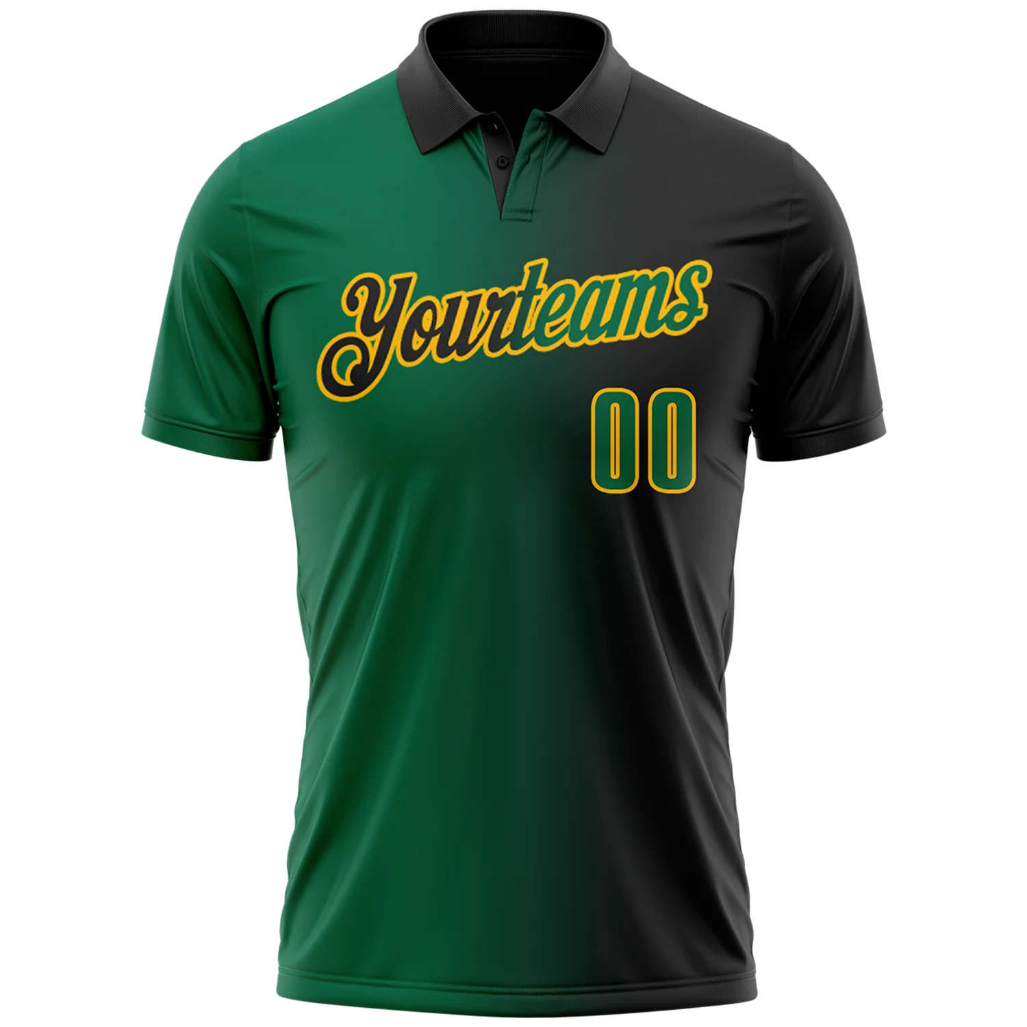 Custom Black Kelly Green-Gold 3D Gradient Fashion Performance Polo Shirt