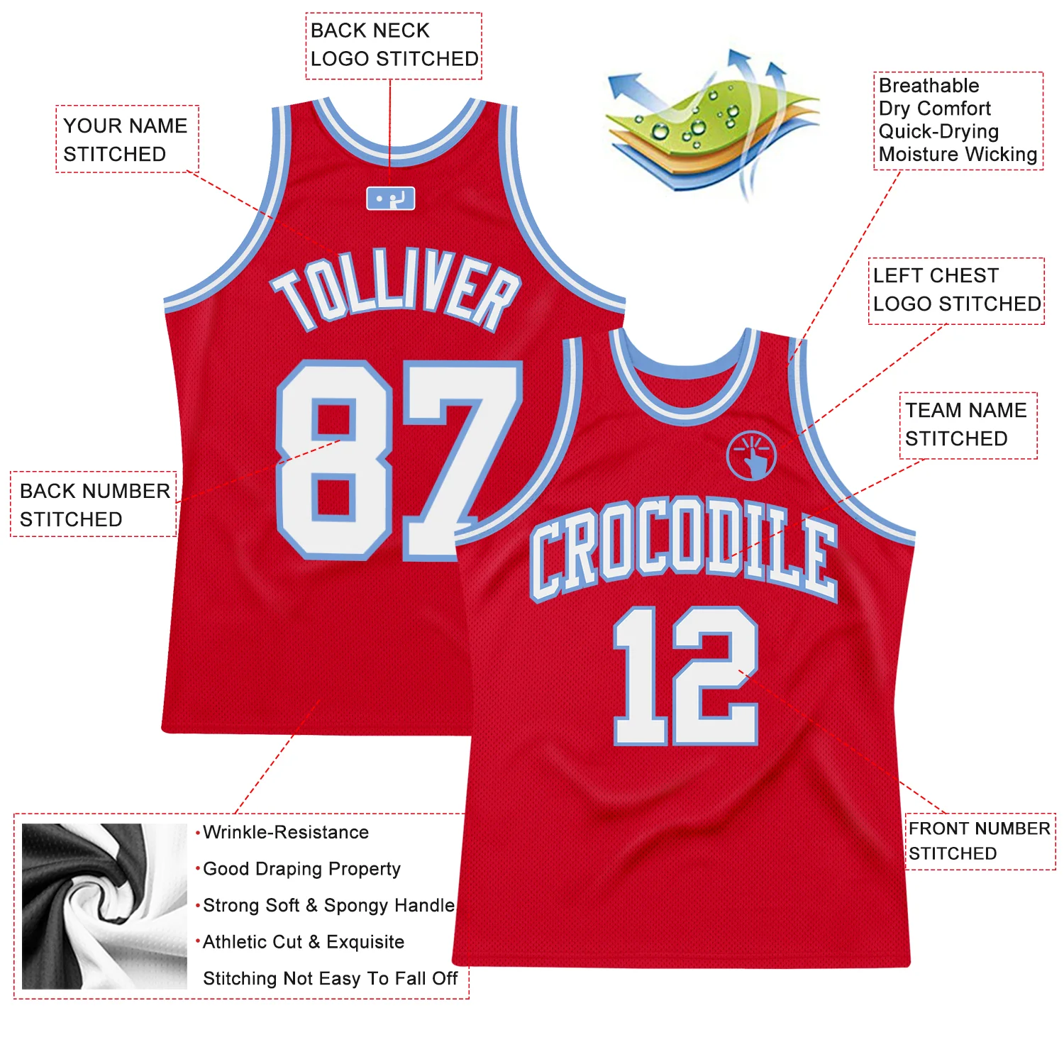 Custom Red White-Light Blue Authentic Throwback Basketball Jersey