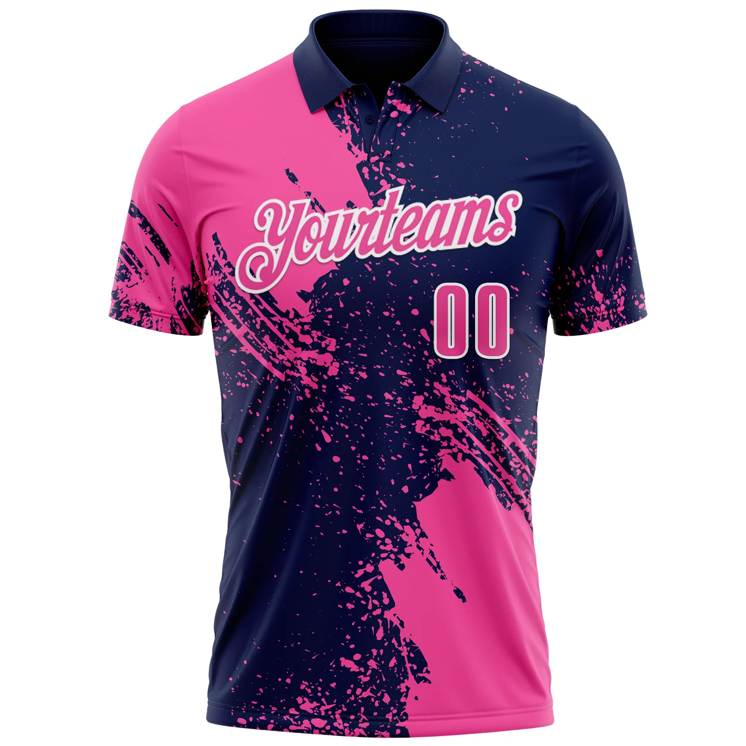 Custom Pink Navy-White 3D Pattern Design Abstract Brush Stroke Performance Polo Shirt