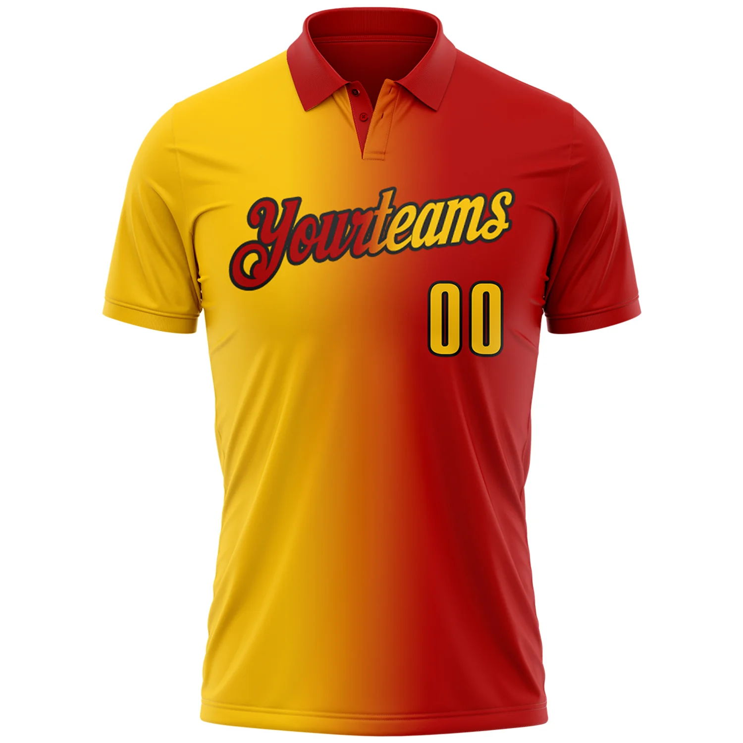 Custom Red Yellow-Black 3D Gradient Fashion Performance Polo Shirt