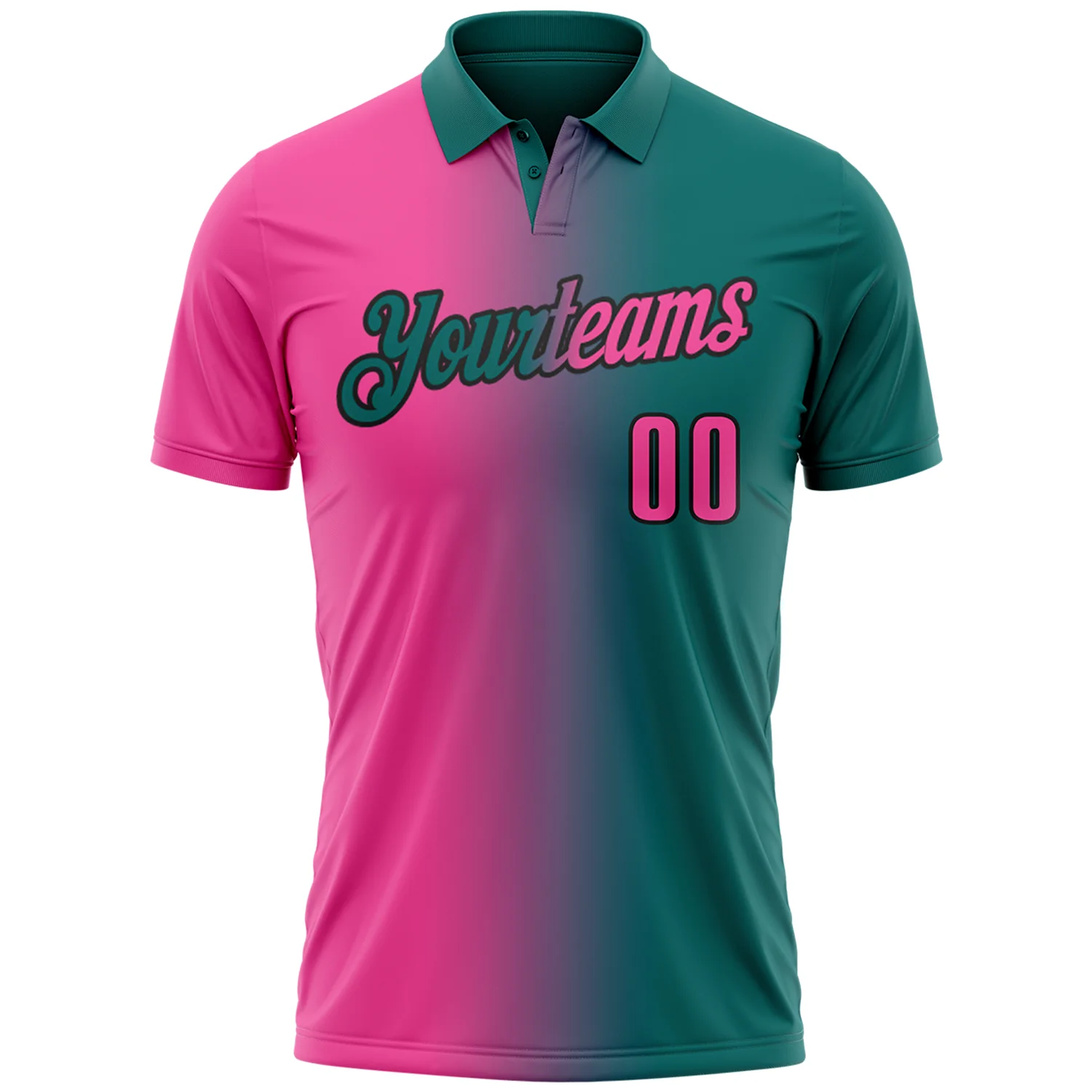 Custom Teal Pink-Black 3D Gradient Fashion Performance Polo Shirt