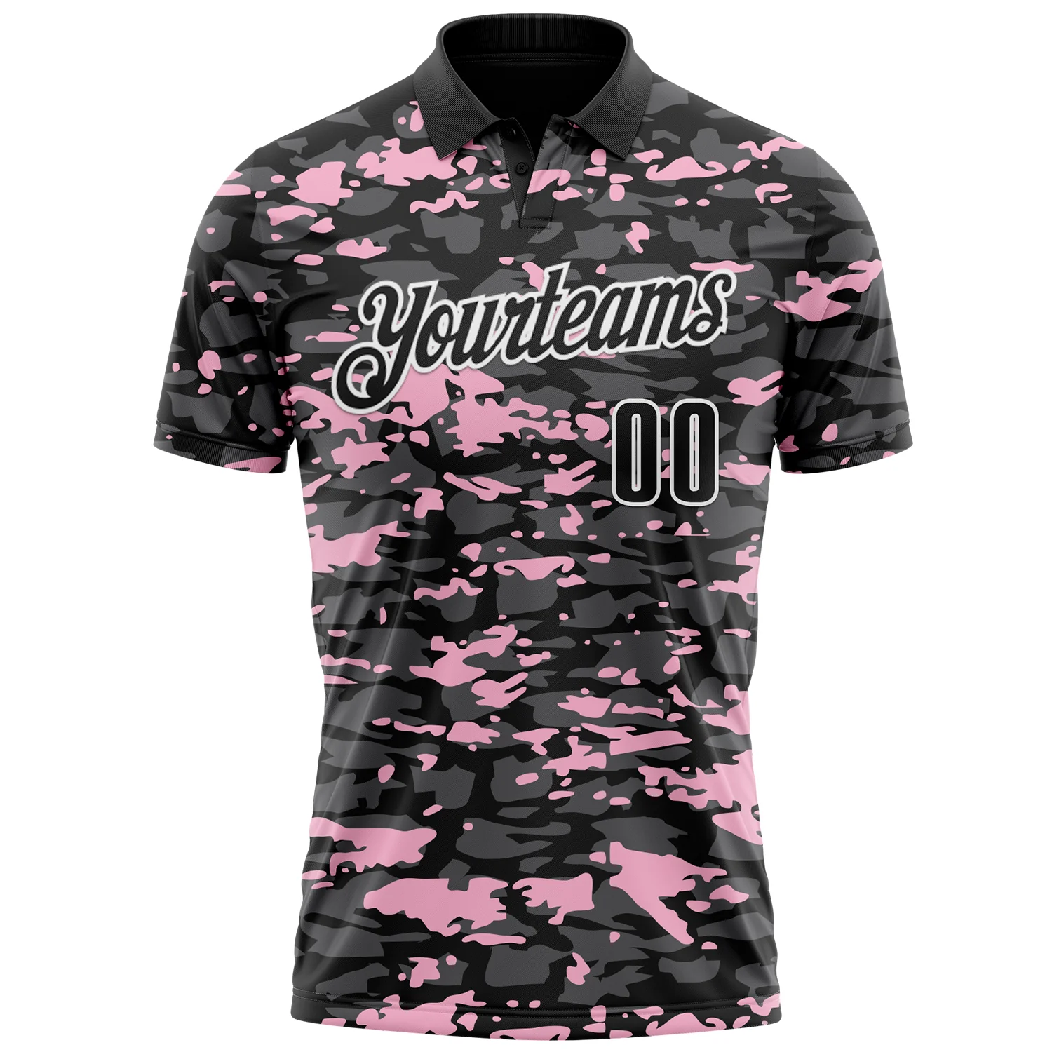 Custom Black Steel Gray Light Pink-White 3D Pattern Design Splash Performance Polo Shirt