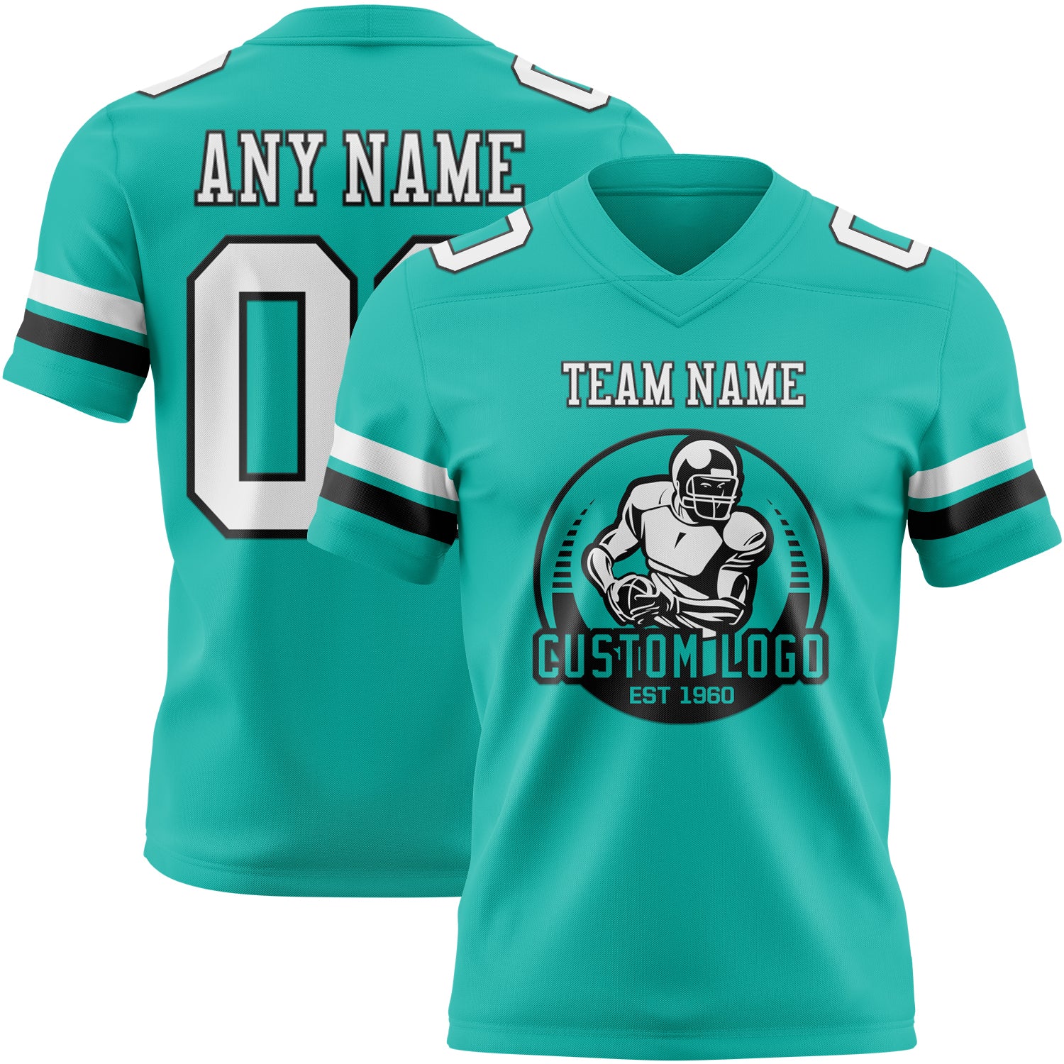 Custom Aqua White-Black Authentic Football Jersey