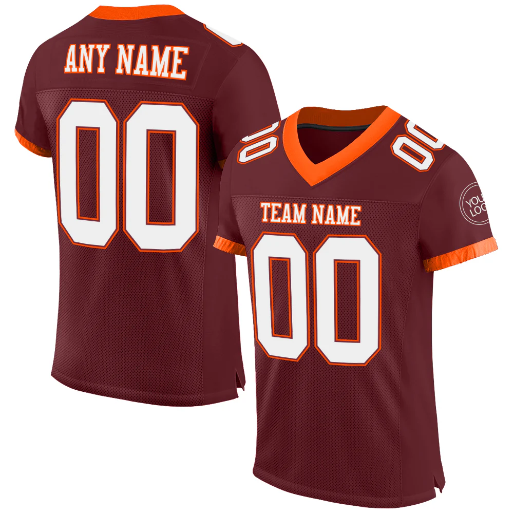 Custom Burgundy White-Orange Mesh Authentic Football Jersey