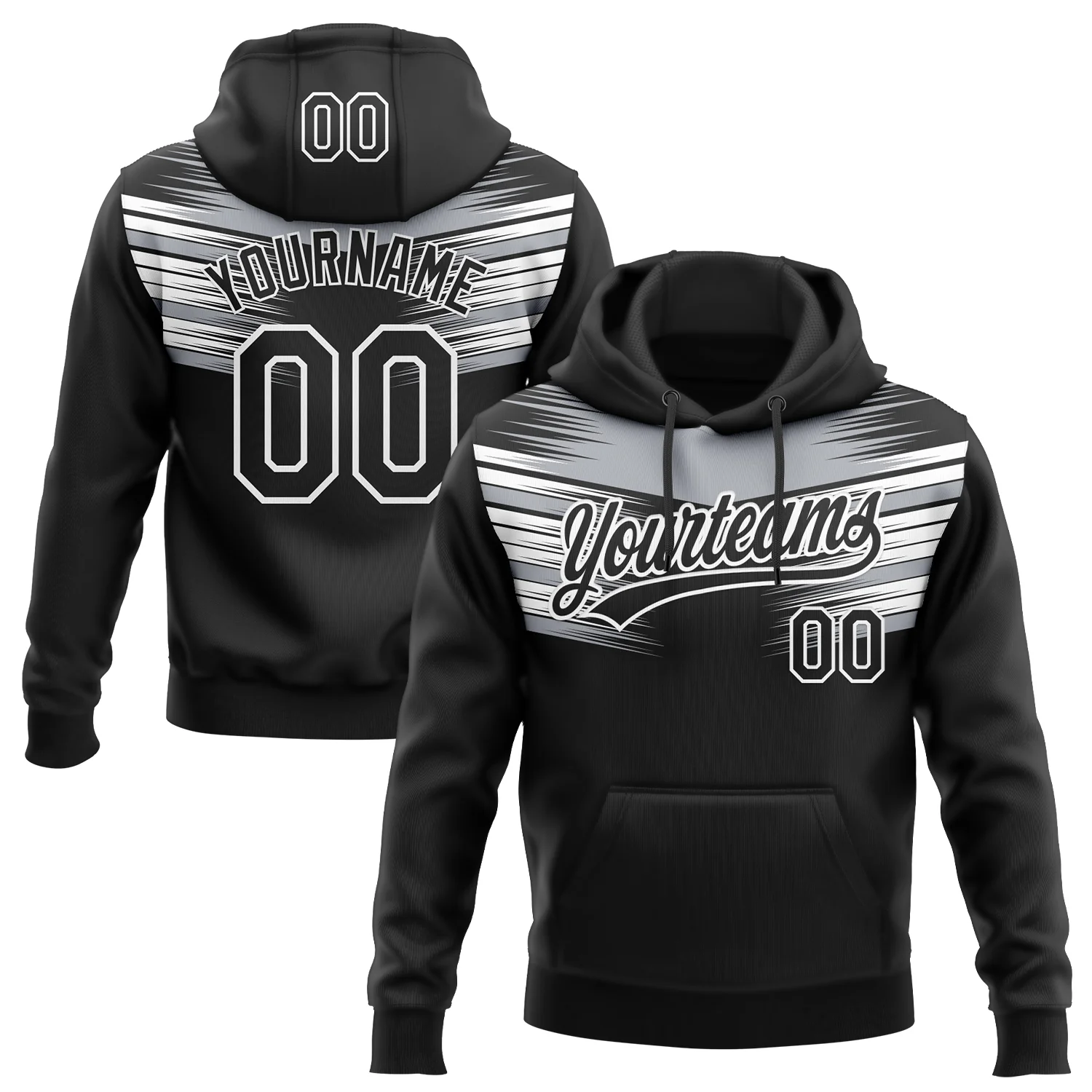 Custom Stitched Black Gray-White 3D Pattern Design E-sports Pullover Sweatshirt Hoodie