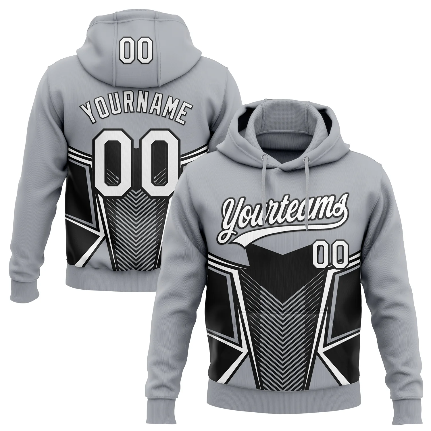 Custom Stitched Gray White-Black 3D Pattern Design E-sports Pullover Sweatshirt Hoodie