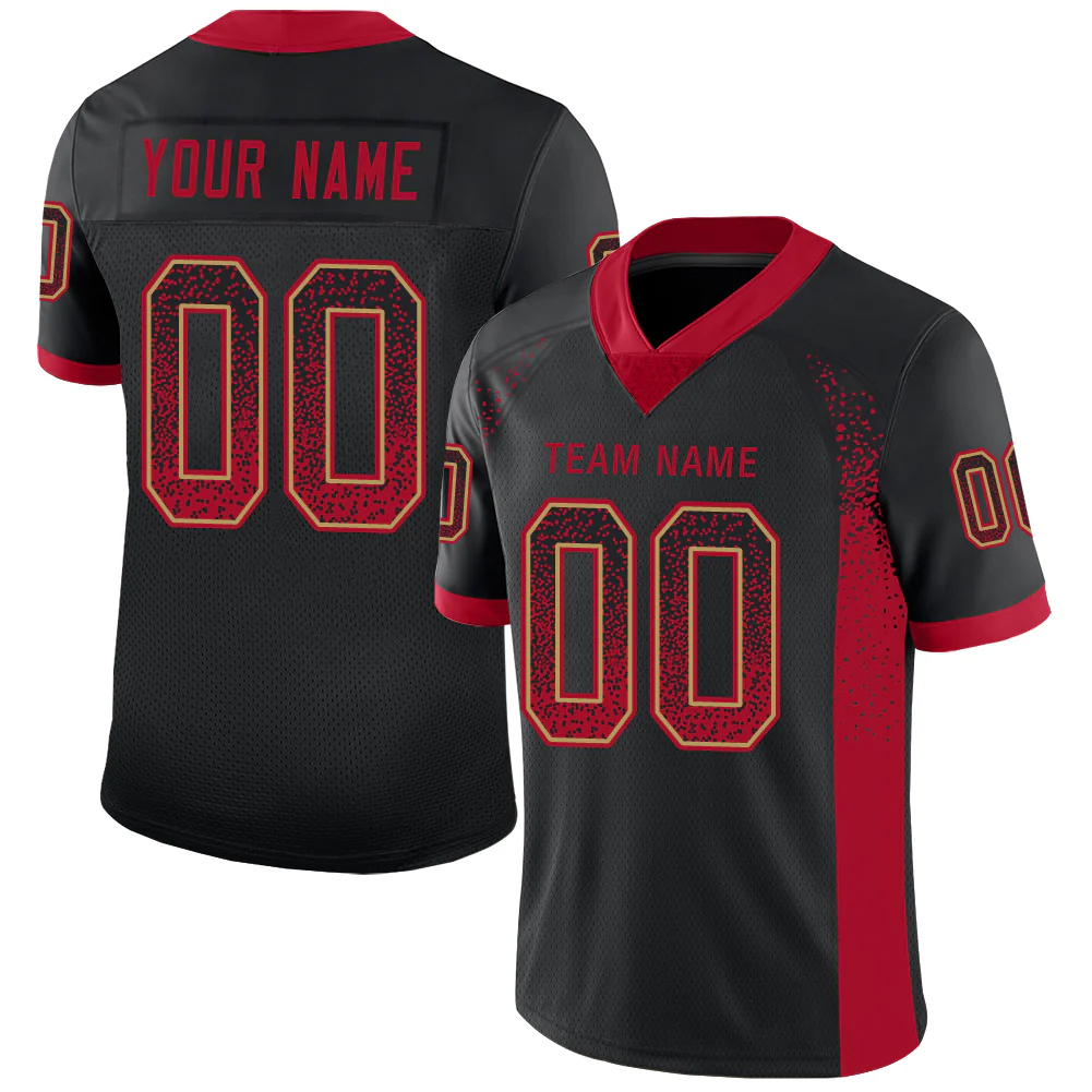 Custom Black Red-Old Gold Drift Fashion Football Jersey