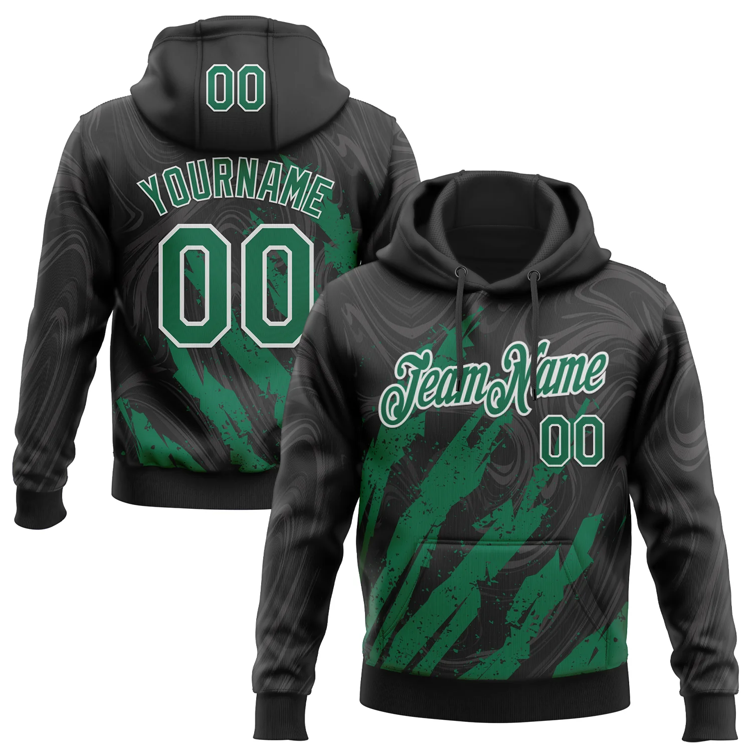 Custom Stitched Black Kelly Green-White 3D Pattern Design Splash Sports Pullover Sweatshirt Hoodie