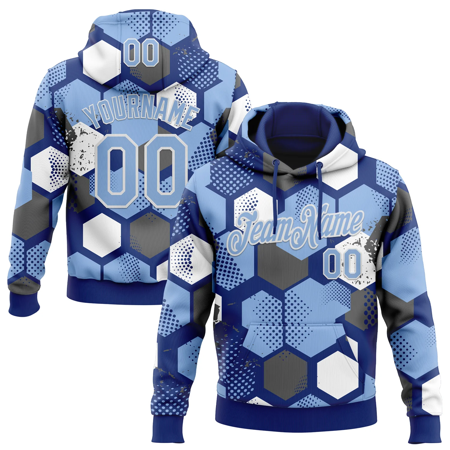 Custom Stitched Royal Light Blue-White 3D Pattern Design Geometric Shape Sports Pullover Sweatshirt Hoodie