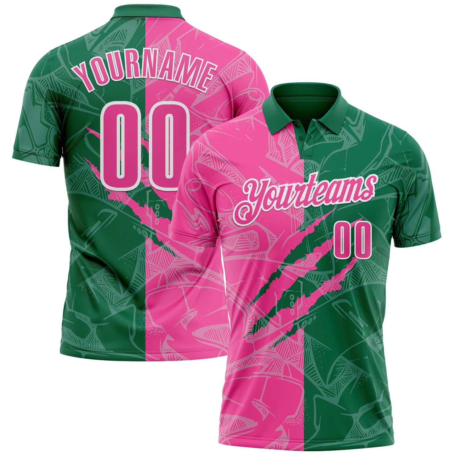 Custom Graffiti Pattern Pink Kelly Green-White 3D Scratch Performance Polo Shirt