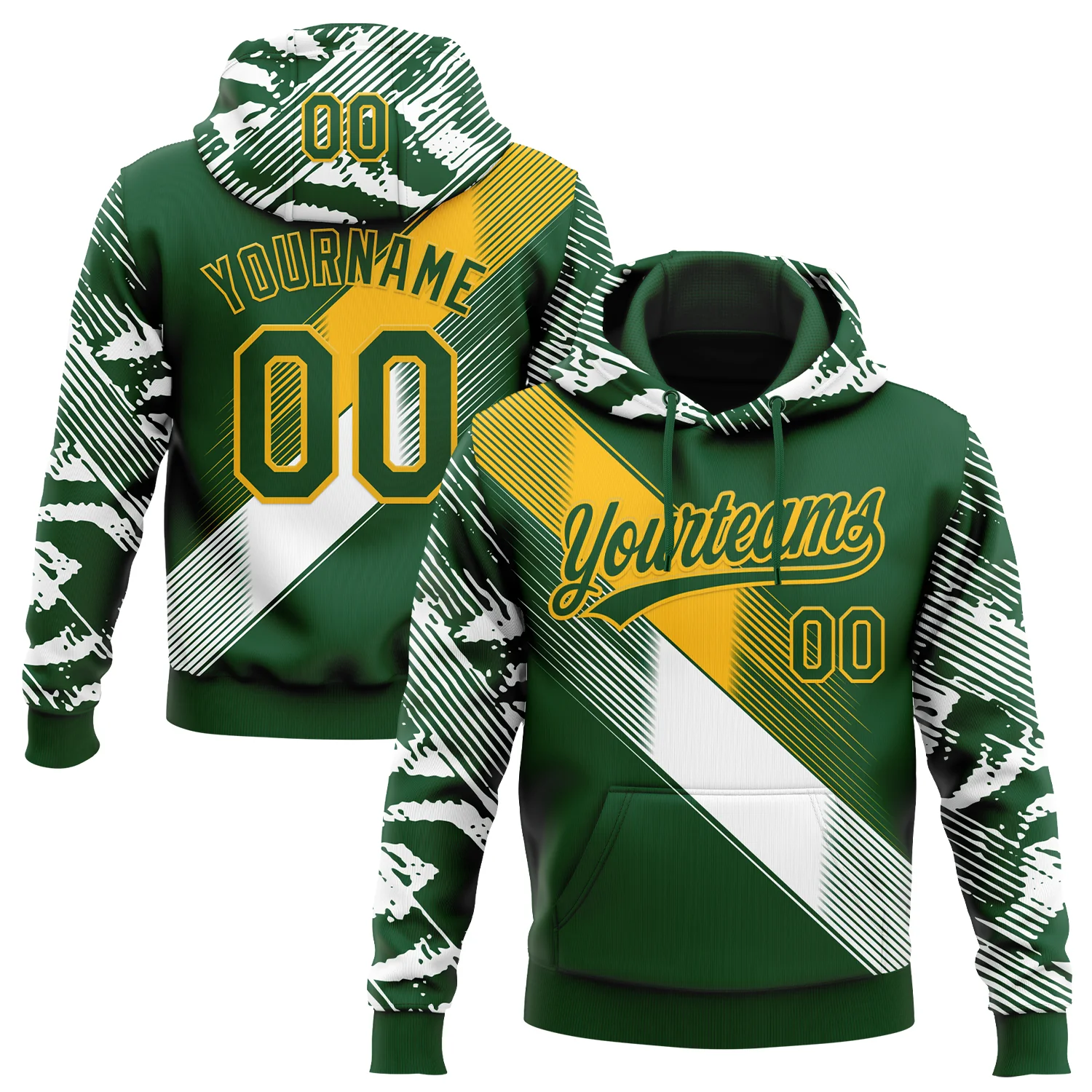 Custom Stitched Green Gold-White 3D Pattern Design E-sports Pullover Sweatshirt Hoodie