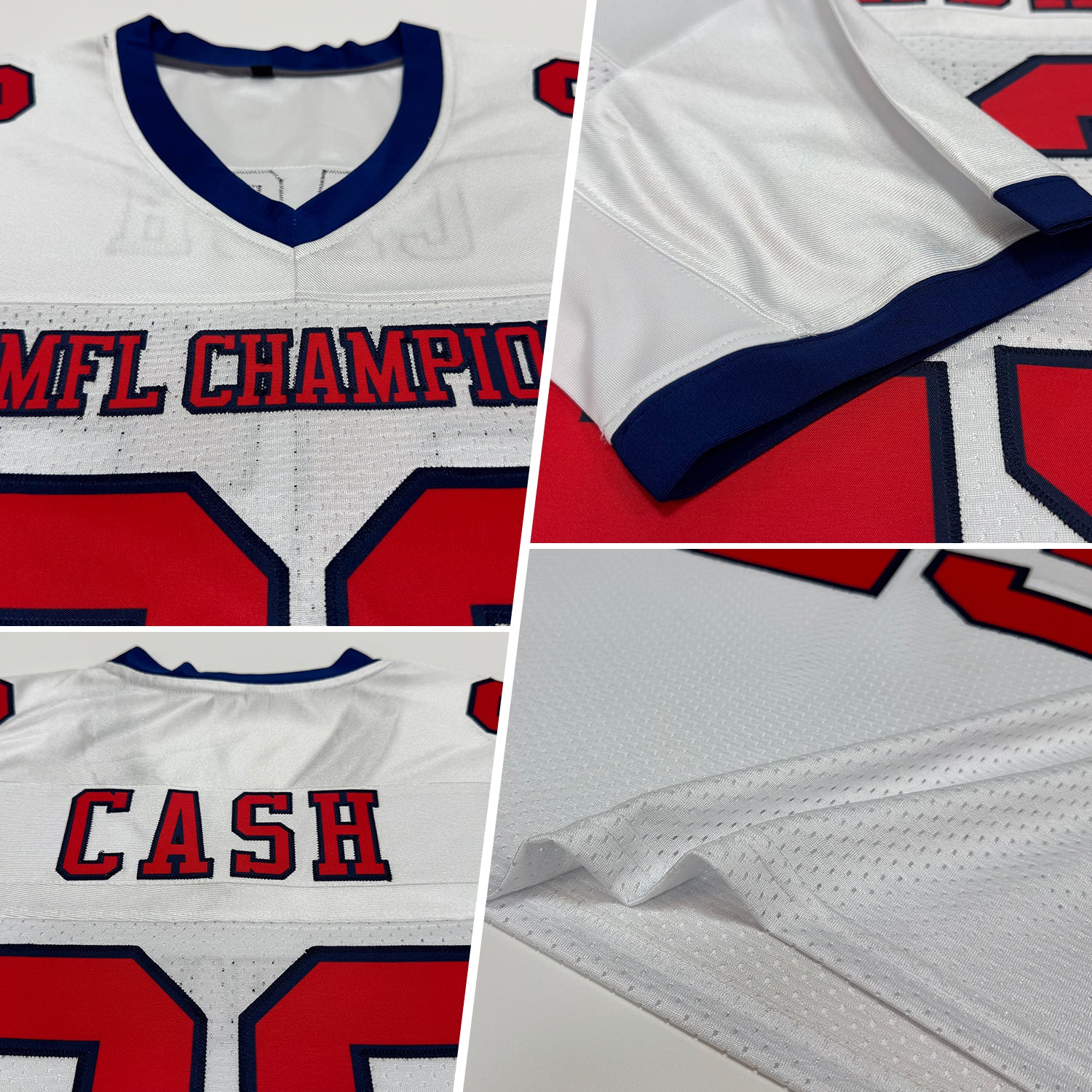 Custom White Red-Navy Mesh Authentic Football Jersey