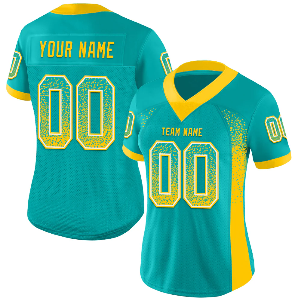 Custom Aqua Yellow-White Drift Fashion Football Jersey