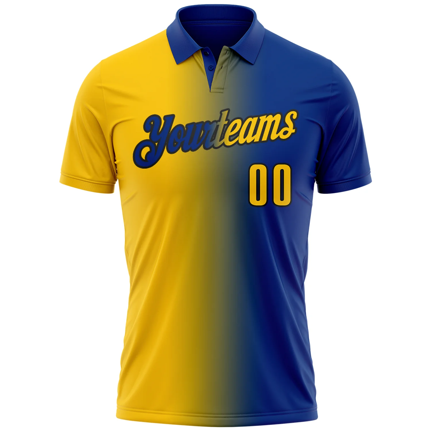 Custom Royal Yellow-Black 3D Gradient Fashion Performance Polo Shirt