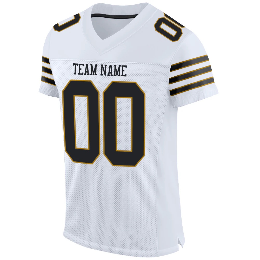 Custom White Black-Old Gold Mesh Authentic Football Jersey