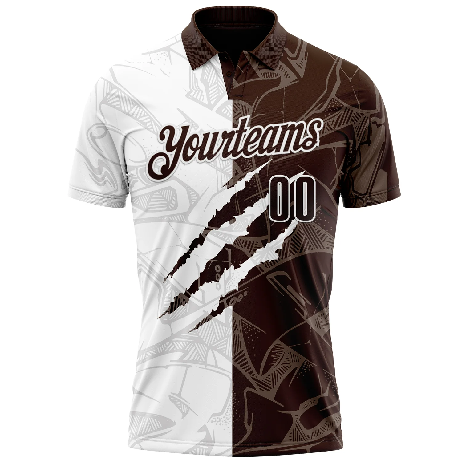 Custom Graffiti Pattern Brown-White 3D Scratch Performance Polo Shirt