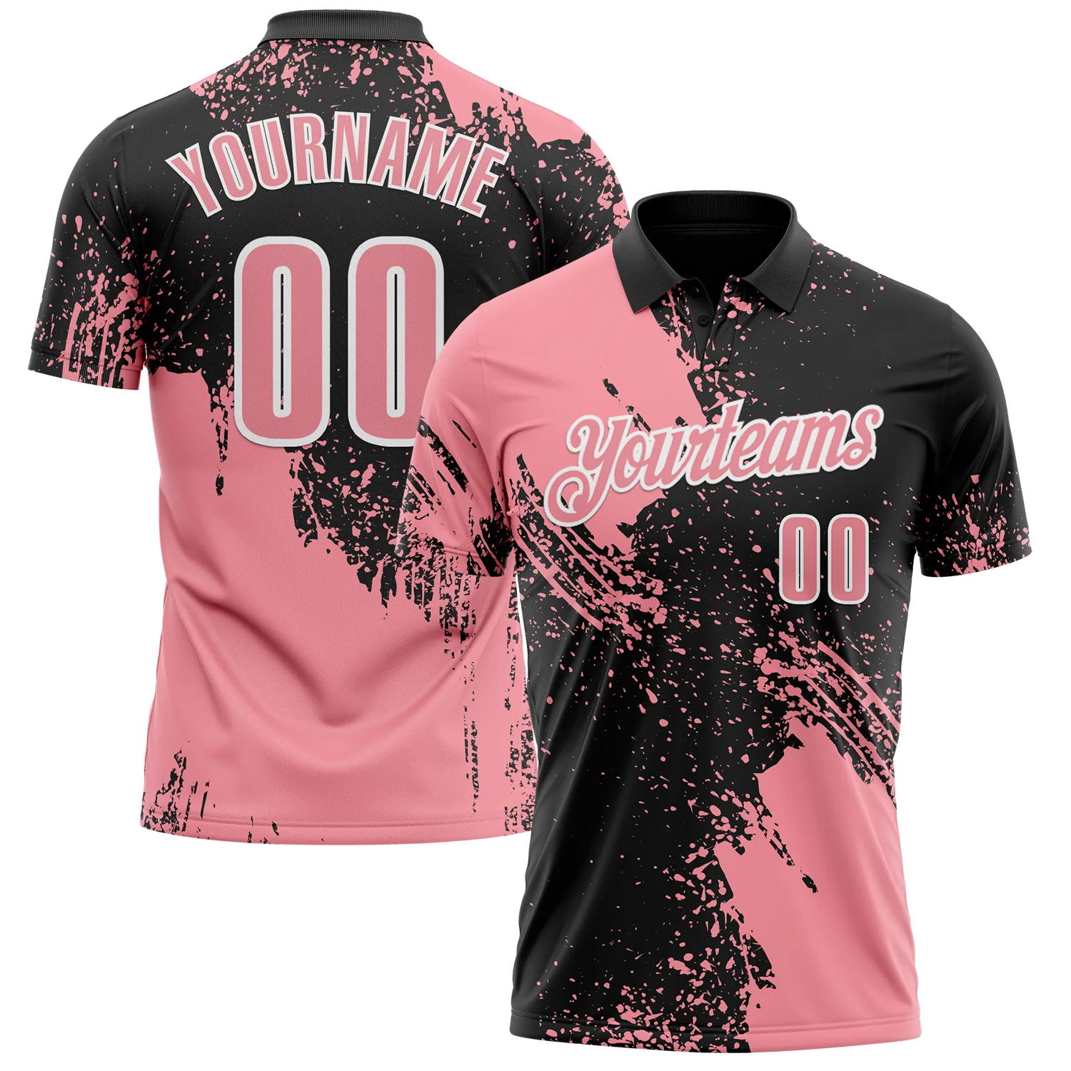 Custom Medium Pink Black-White 3D Pattern Design Abstract Brush Stroke Performance Polo Shirt