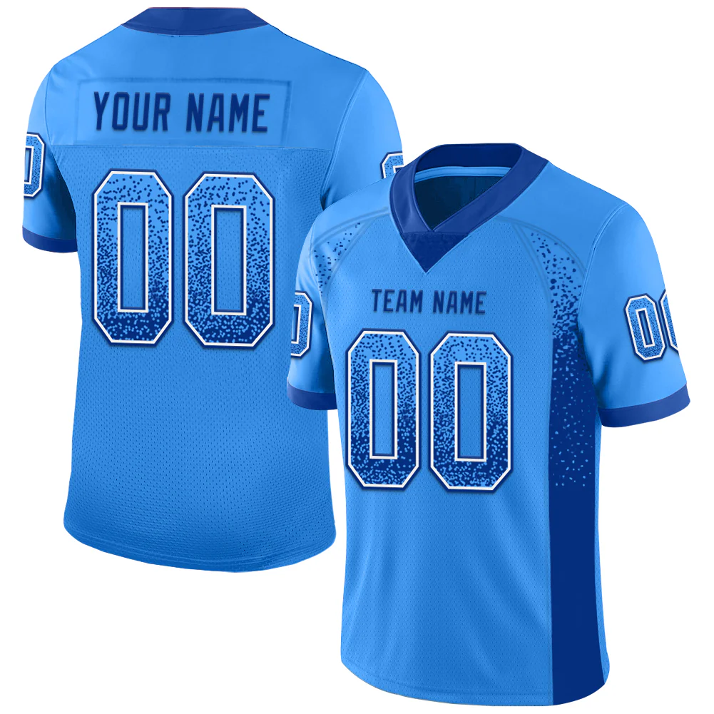 Custom Powder Blue Royal-White Drift Fashion Football Jersey