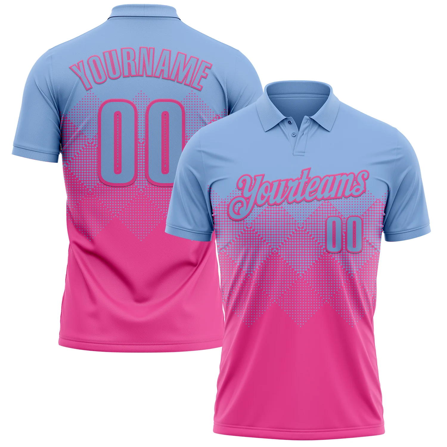 Custom Light Blue Pink 3D Gradient Square Shape Performance Polo Shirt