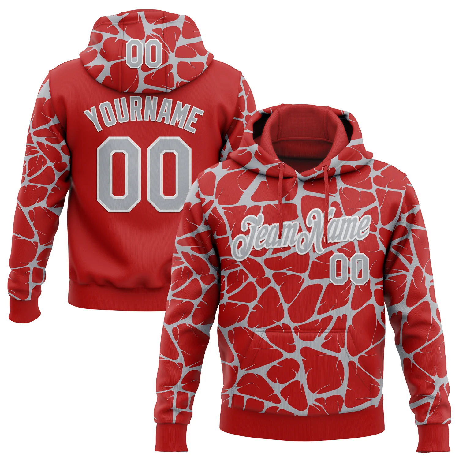 Custom Stitched Red Gray-White 3D Pattern Design Abstract Network Sports Pullover Sweatshirt Hoodie